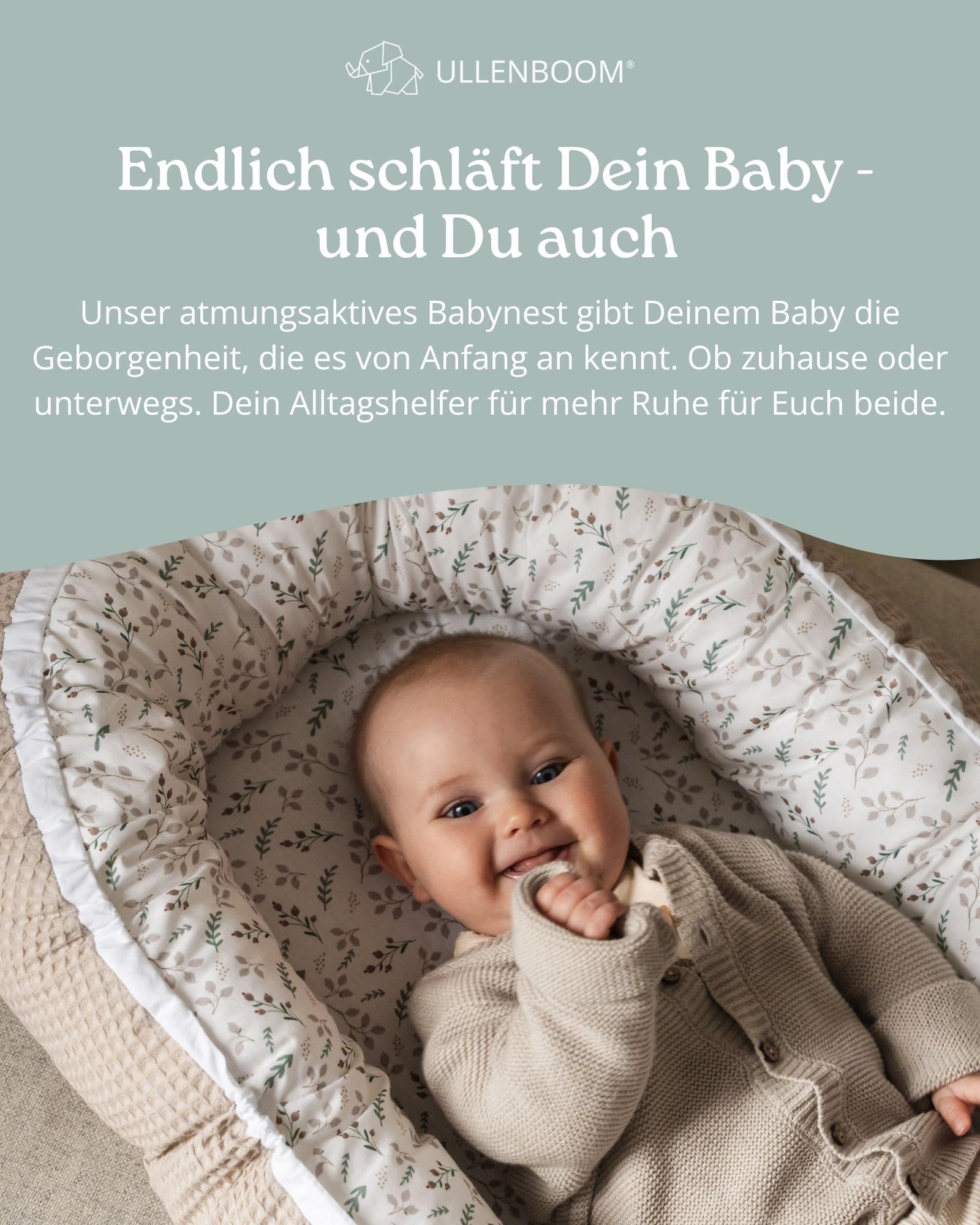ULLENBOOM Babynest OEKO-TEX Materialien Made in EU Babynestchen Neugeborene Kuschelnest Baby tragbares Reisebett gepolstert waschbar 55x95 cm