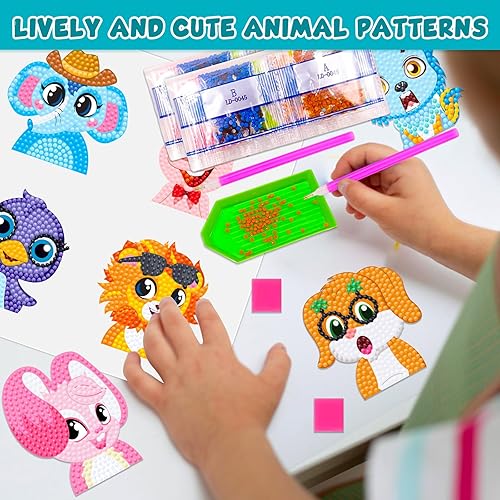 Miniatura 4 de Mczan Juego de 18 calcomanías de pintura de diamantes de animales para niños, kits de arte de gemas para artes y manualidades, kits de arte de