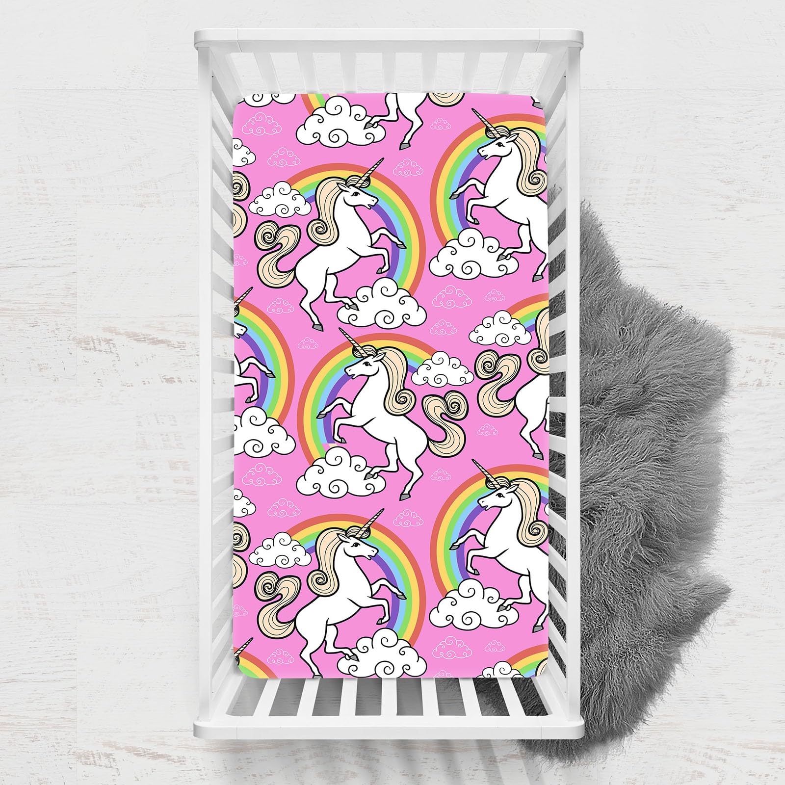 Odot Cot Bed Sheets, Unicorn Print Bedside Cribs Fitted Sheets, Baby Bed Sheets Microfiber Cot Bed Mattress Protector, Bassinet Sheets, Easy Care Soft and Dureable (80x160 cm,Cloud)