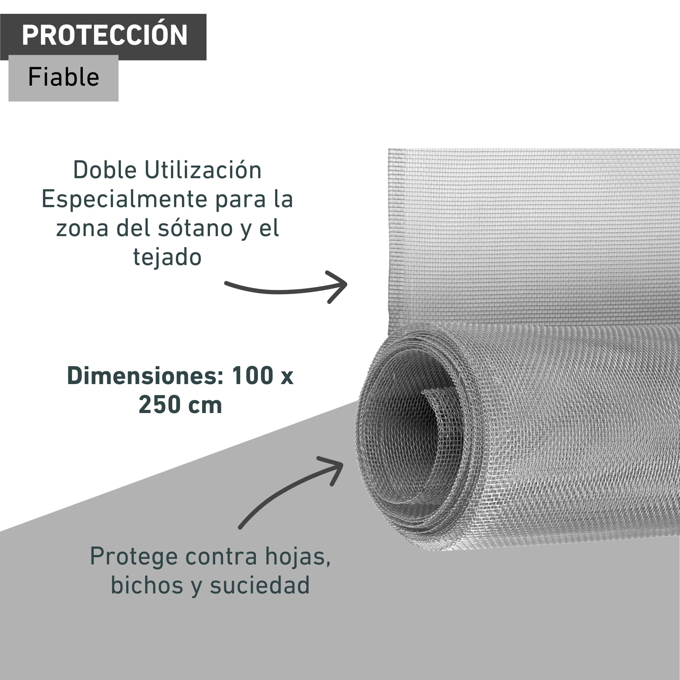 Windhager mosquitera, Tejido de Aluminio, Robusta, Resistente, Plateada, 100 x 250 cm, 03621