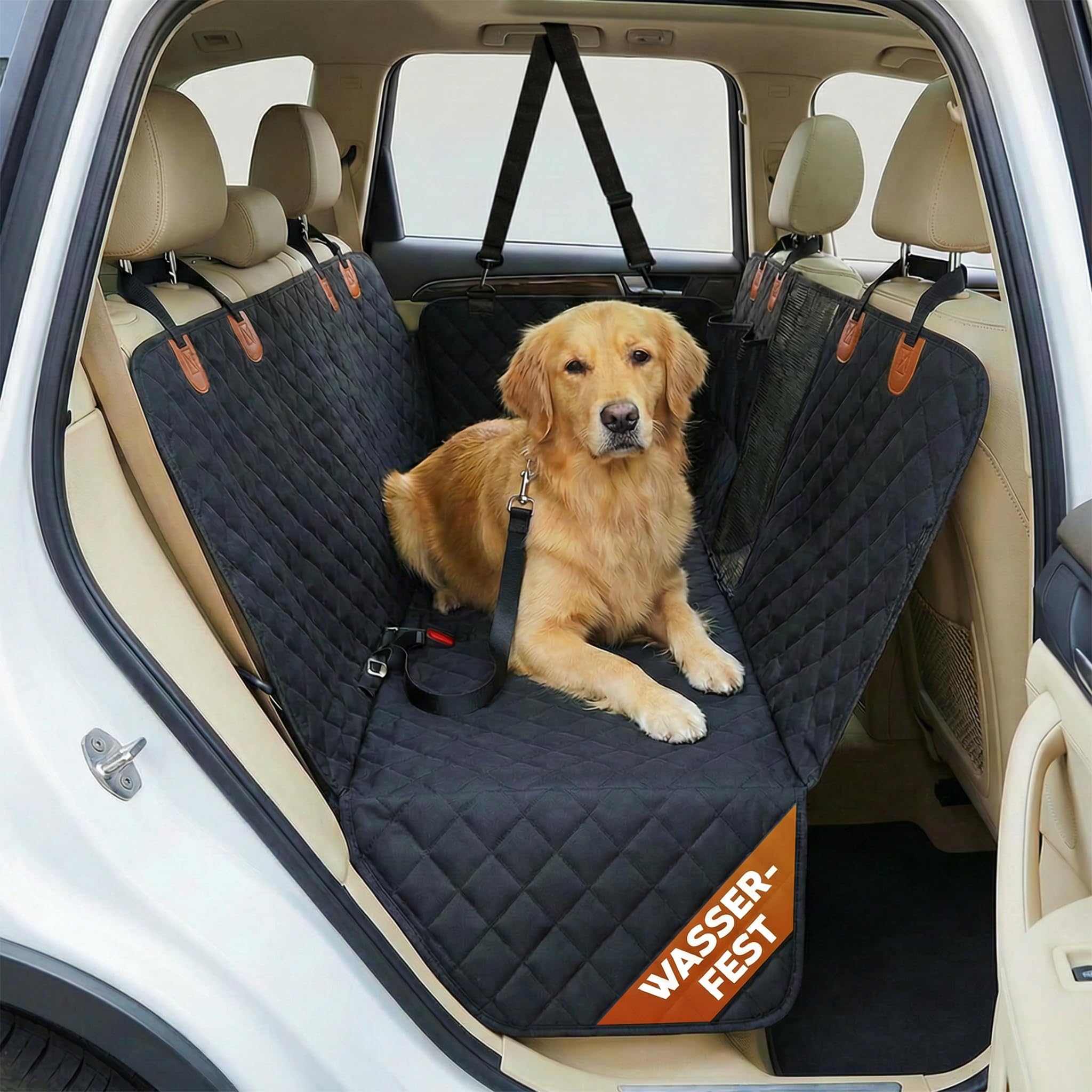 Hainberger Hundedecke Auto Rückbank Wasserabweisende Kratzfeste Autodecke für Hunde wasserdichte rutschfeste Autoschondecke mit Seitenschutz und Sichtfenster, 4-in-1 Rücksitzschoner 137x147 cm
