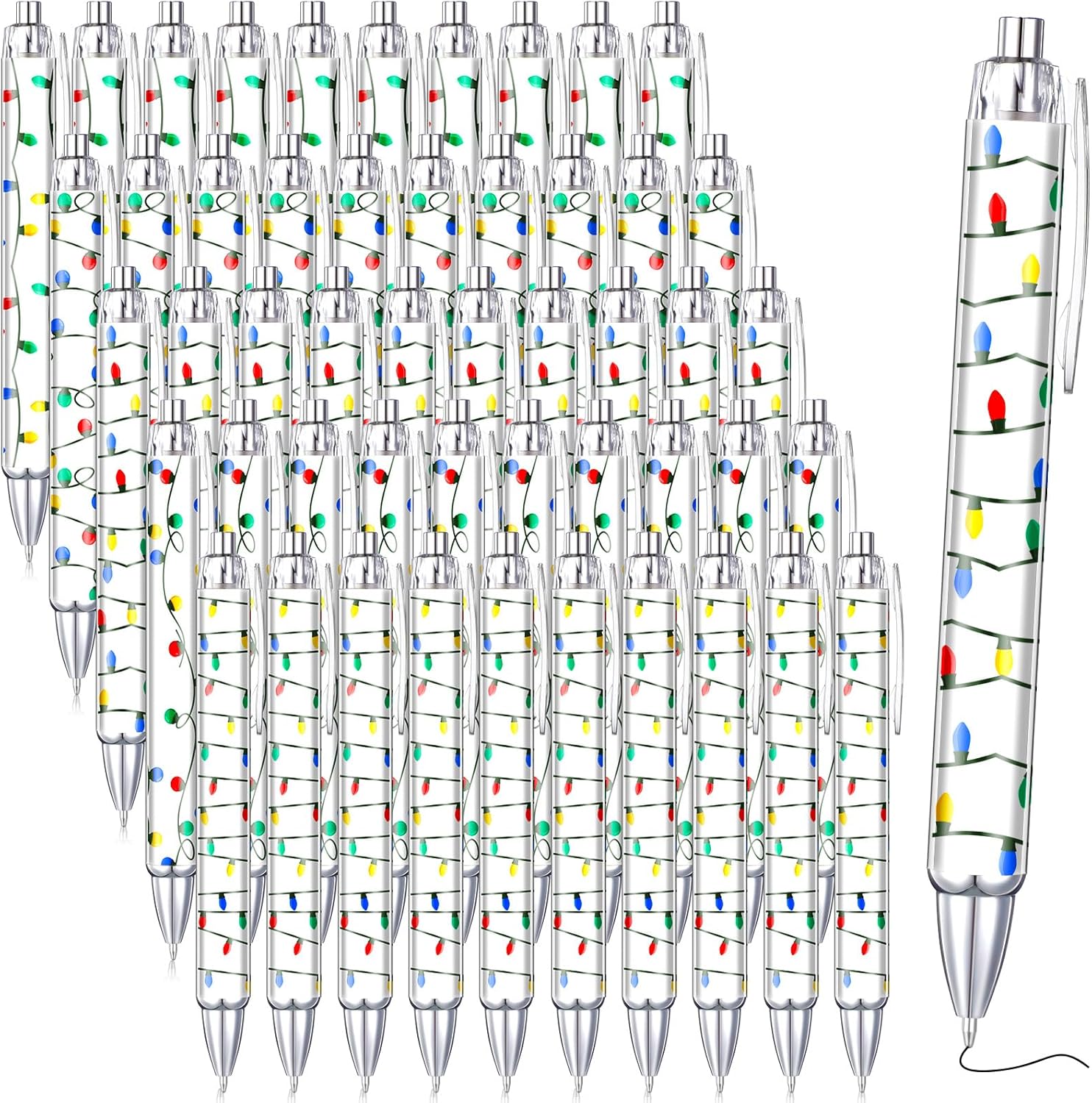 50 Pcs Christmas Pens Gift Bulk Holiday Christmas Light String Ballpoint Pens Gel Ink Pen Writing Bulk Retractable Cute Novelty Winter Light String for Xmas Office School Coworkers Party Supply