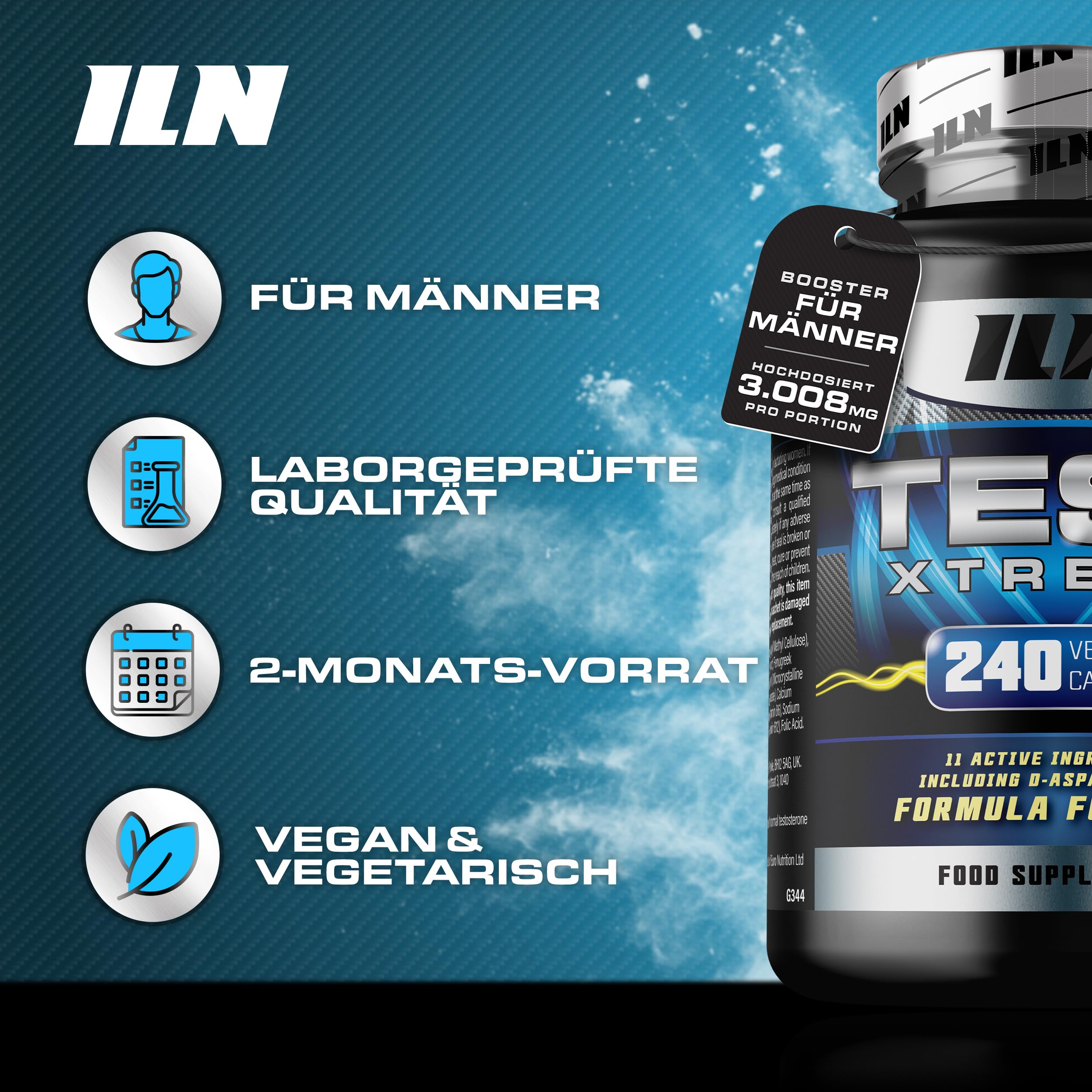 Test Xtreme Booster Kapseln für Männer – Hochdosierte Formel mit D-Asparaginsäure, Maca, Zink und Magnesium – 240 Vegane Kapseln