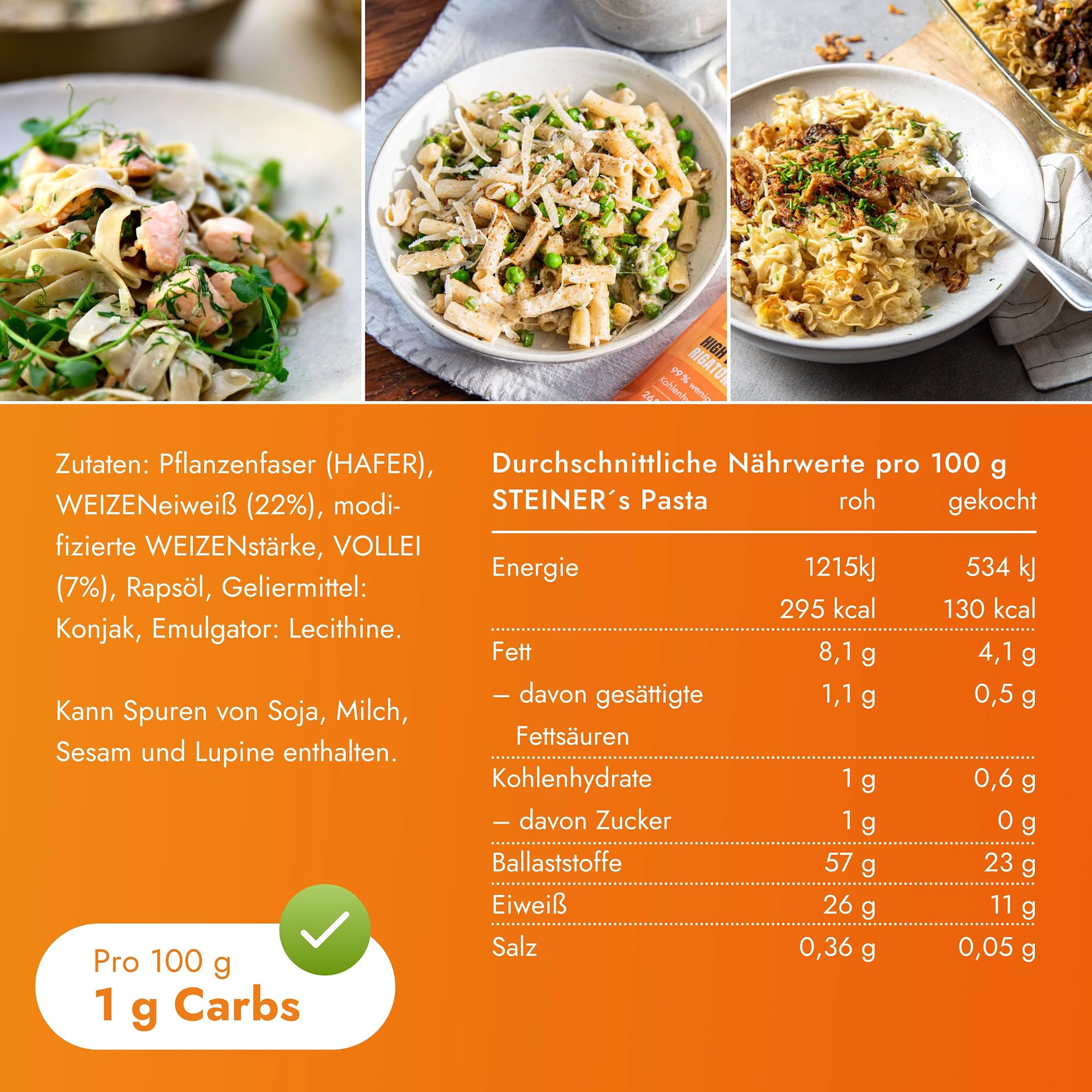 STEINER´s Low Carb Pastamix | 99% weniger Kohlenhydrate | Tagliatelle + Fusilli | Ballaststoffreich, (STEINER´s Pastamix, 3+3 Pack)