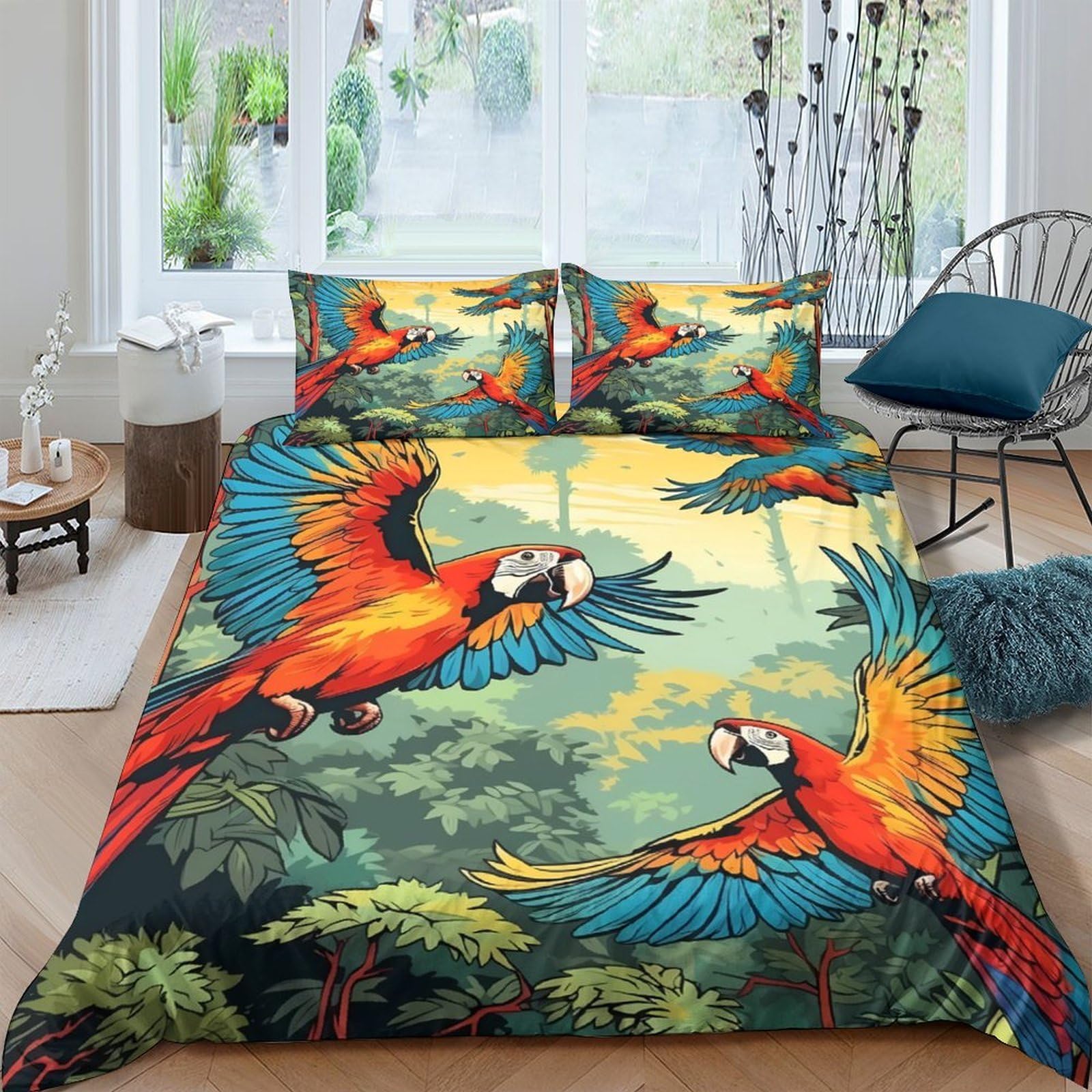 Ctjqhvkz Style-8 3D Printed Tropical Parrot Fitted Sheet Microfiber Soft Jungle Bird Mattress Cover For Bedroom Guest Room Decor Single（135X200cm）