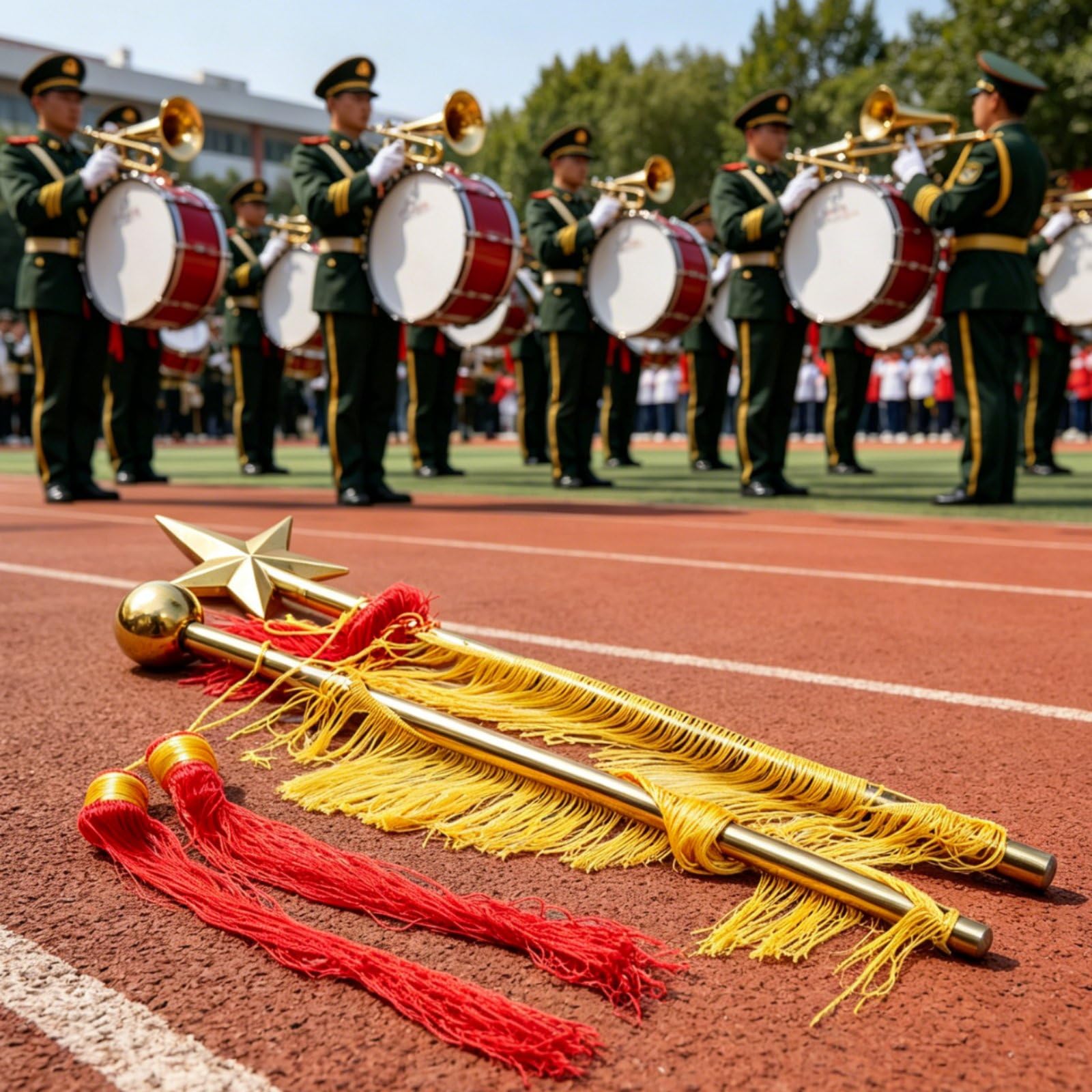Tambourmajorstab Edelstahlkonstruktion Marschstab mit Stern Tambourstab für Tambourmajore, Kapellmeister, Musikfeste, Schulveranstaltungen, Silber