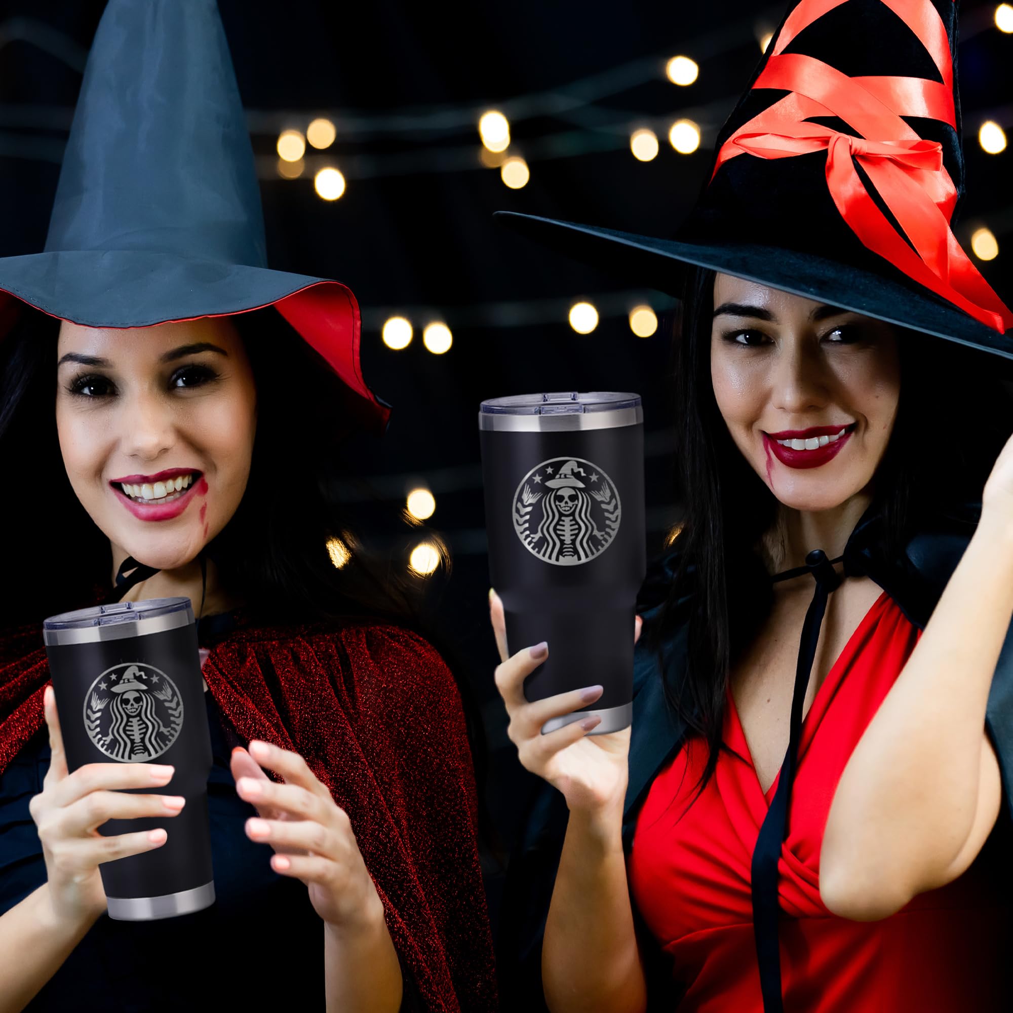 Age of Sage 30 oz Halloween Starbucks Parody Wine Tumbler - Stainless Steel Insulated Tumbler with Lid - Skeleton Halloween Cup for Hot & Cold Drinks - Halloween-themed Mug, Travel Mug