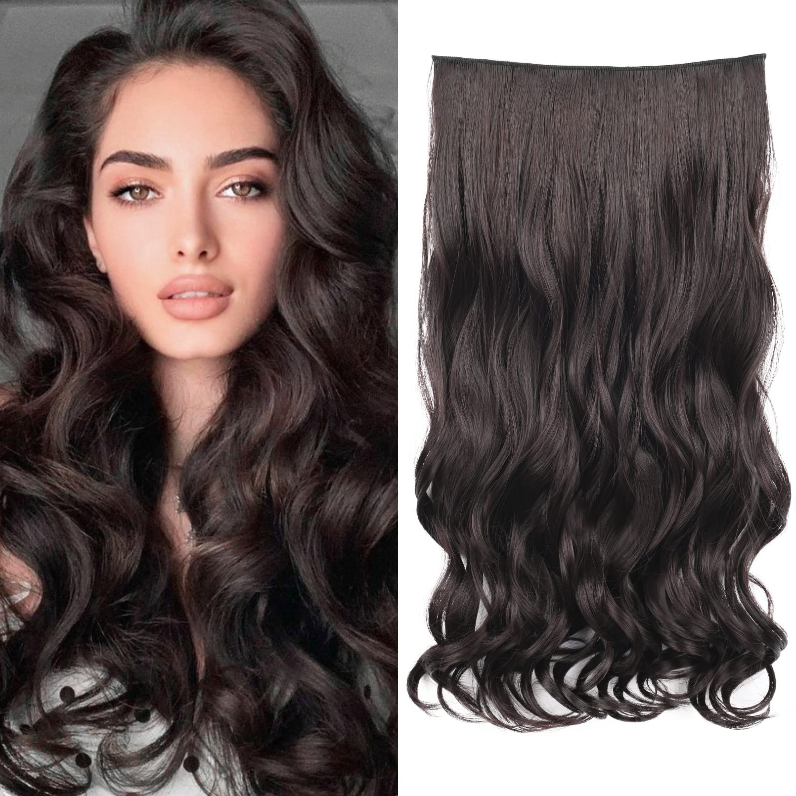 Photo 1 of "WAVE CLIP BUNDLE, 5 ITEMS" REECHO 14" 1-pack 3/4 Full Head Curly Wave Clips in on Synthetic Hair Extensions Hair pieces for Women 5 Clips 4.5 Oz Per Piece - Darkest Brown with Reddish Tone 14 Inch (Pack of 1) Darkest Brown with Reddish Tone