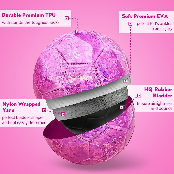 Balón de fútbol talla 4 Glitter Pink para niños miniatura 4