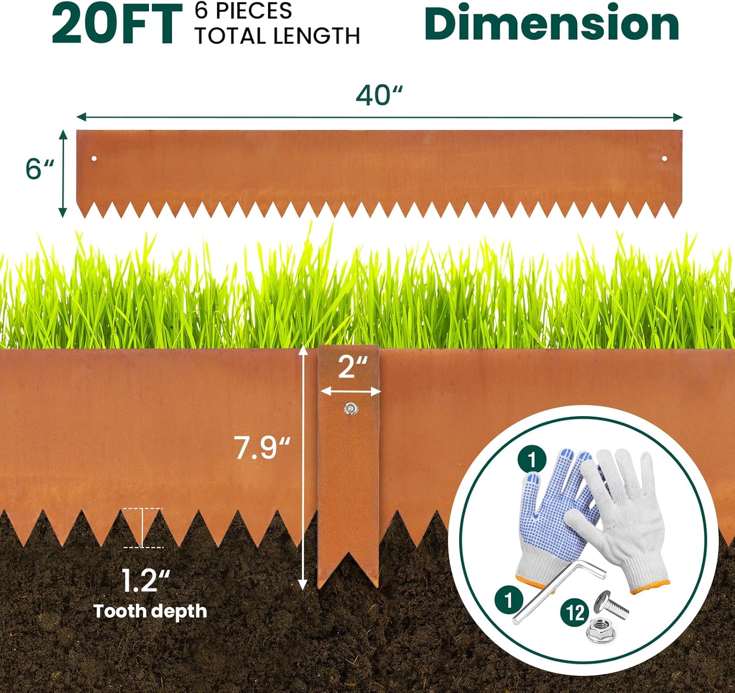 Corten Steel Landscape Edging Steel Landscaping Edging Metal Garden Edging Lawn Edge Border Rust Patina 40 Inch Strips 6 Inch Depth Hammer-in for Outdoor Yard Lawn Flower Plant 6 pcs