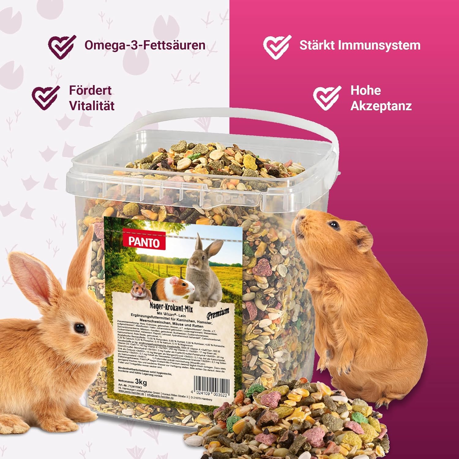 PANTO Rundum-Set für Nager – Nager-Krokant-Mix & Blütenwiese Heu im Bundle | Kombiset aus abwechslungsreichem Knuspermix & rohfaserreichem Blütenheu – Rundumversorgung für alle Nagerarten