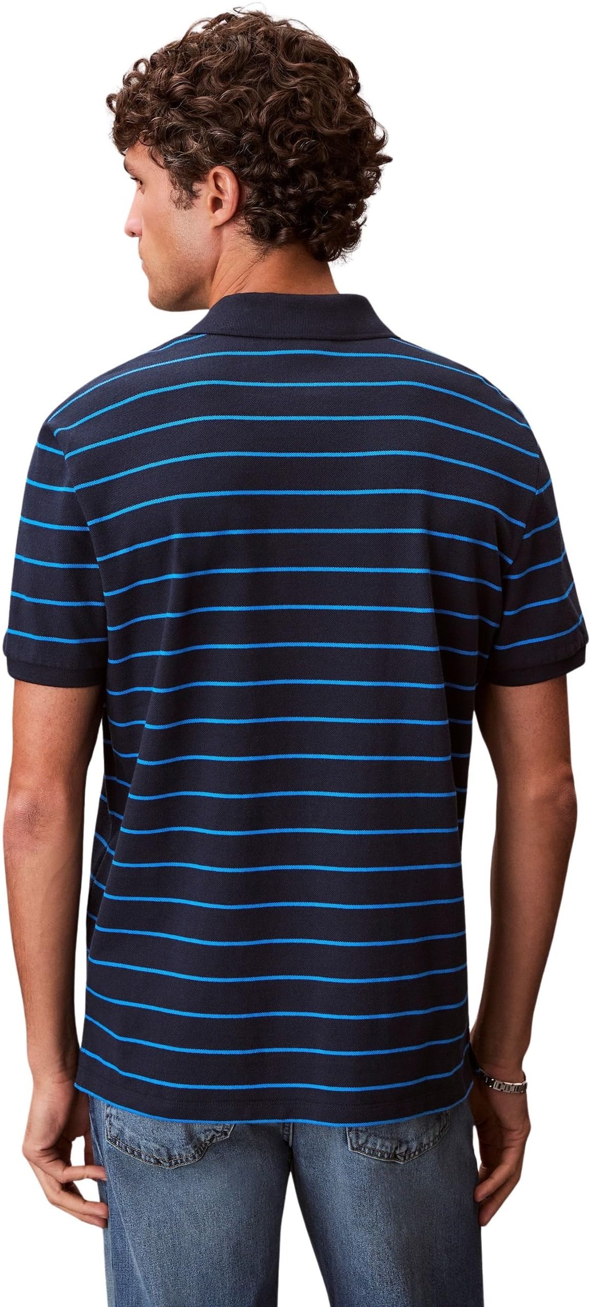 Calvin Klein Herren Poloshirt Kurzarm Striped Pique mit Knopfleiste, Blau (Dark Sapphire), 3XL – Ansicht 2