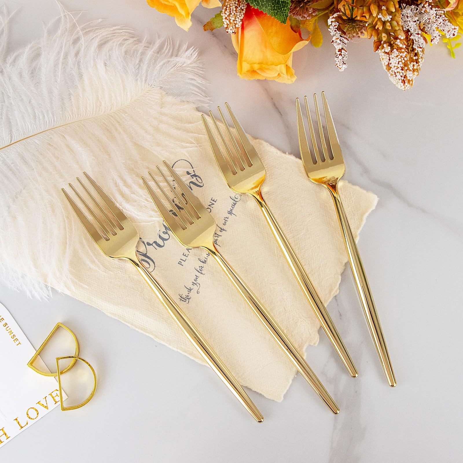 U-QE 60Pcs Gold Plastic Forks - Heavy Duty Plastic Forks Disposable — Amazon image 7