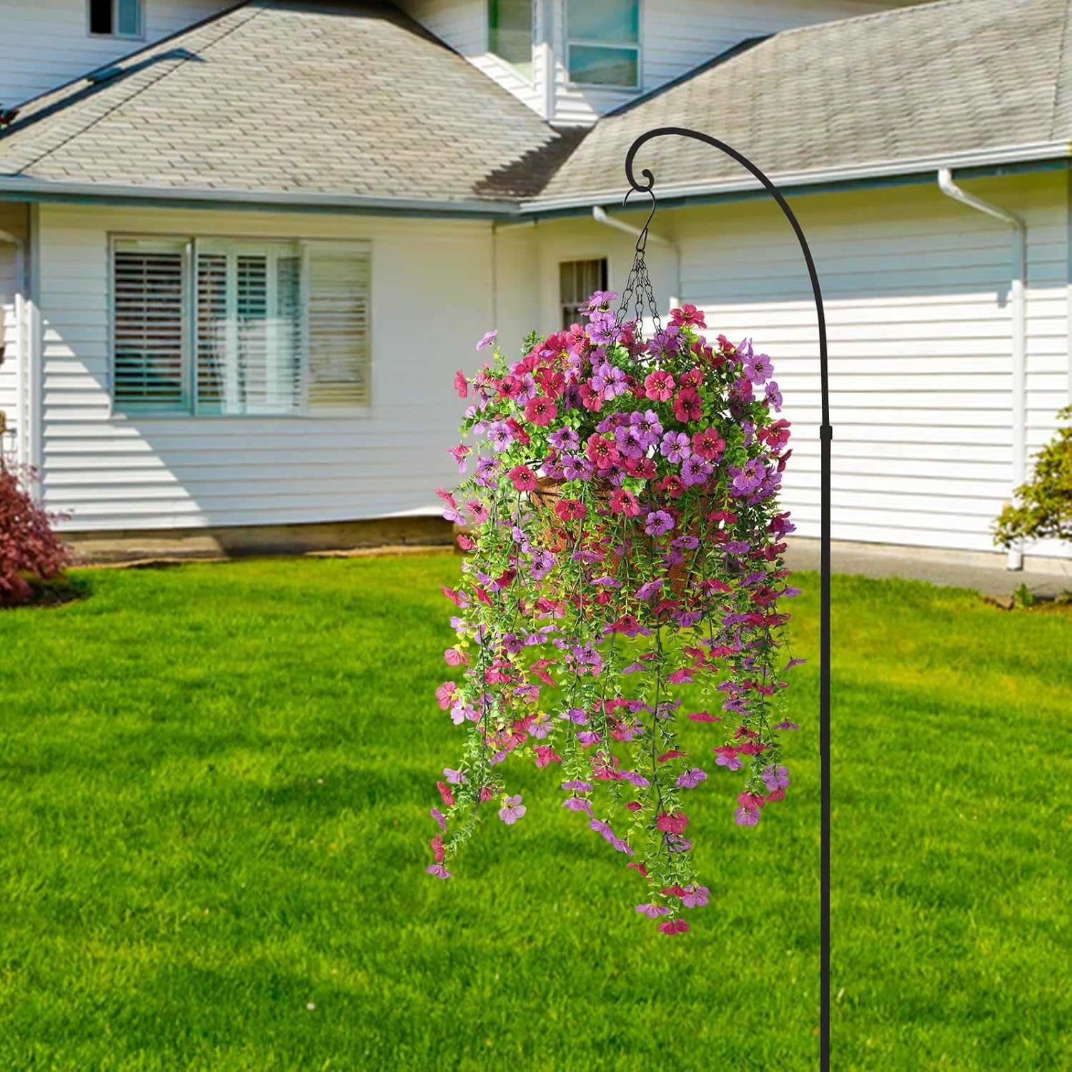 Artificial Hanging Flowers Plants for Outdoor Spring Summer Decoration, 2PCS Faux Silk Daisy UV Resistant Look Real for Outside Home Indoor Planter Porch Garden Yard Decor(Light Purple Red) - Image 6