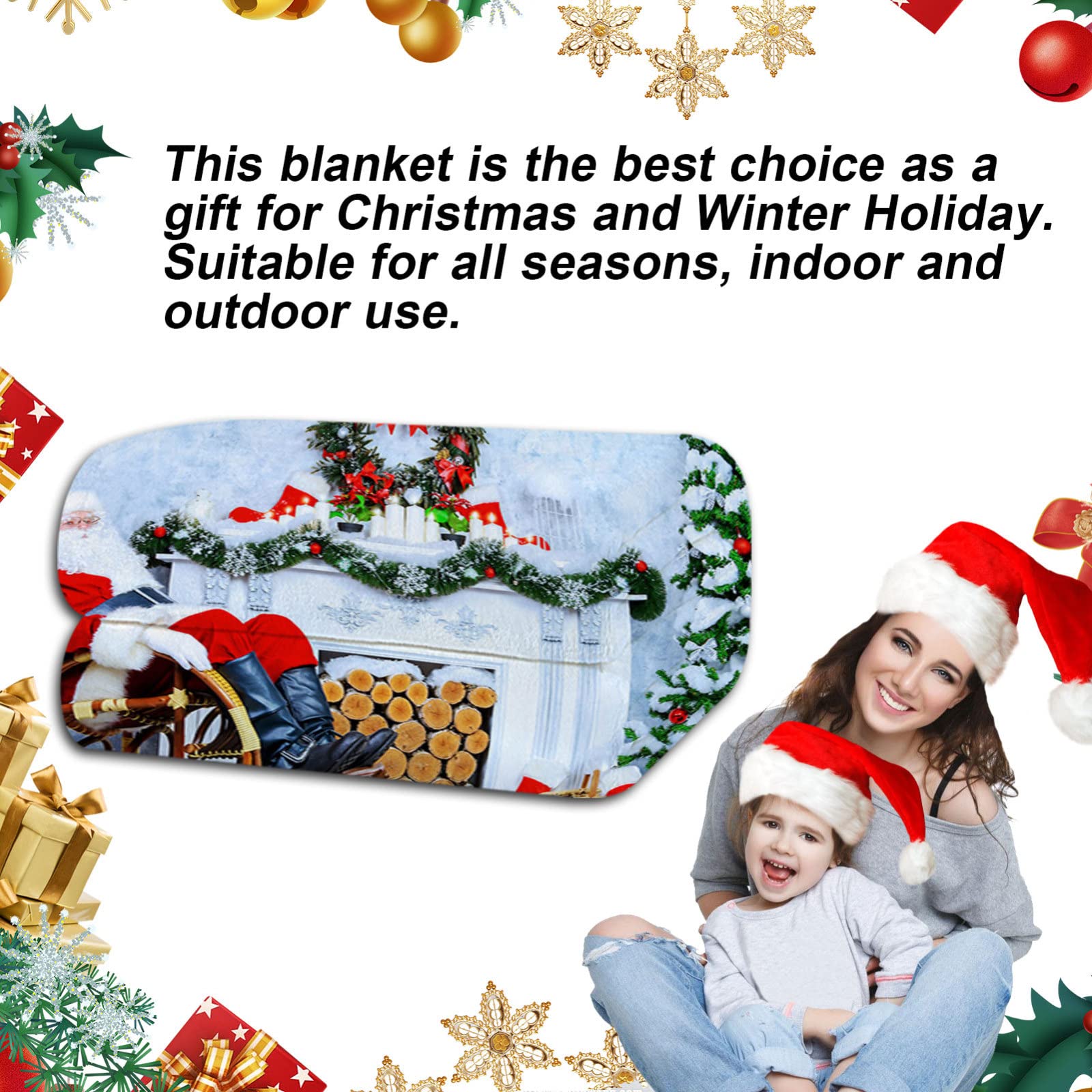 RDJSHOP Manta Navidad, Papá Noel Manta Ultra Suave para Mamá/Hija, Mantas Navideñas de Invierno de Felpa de Franela para Cama y Sofá,150x200cm