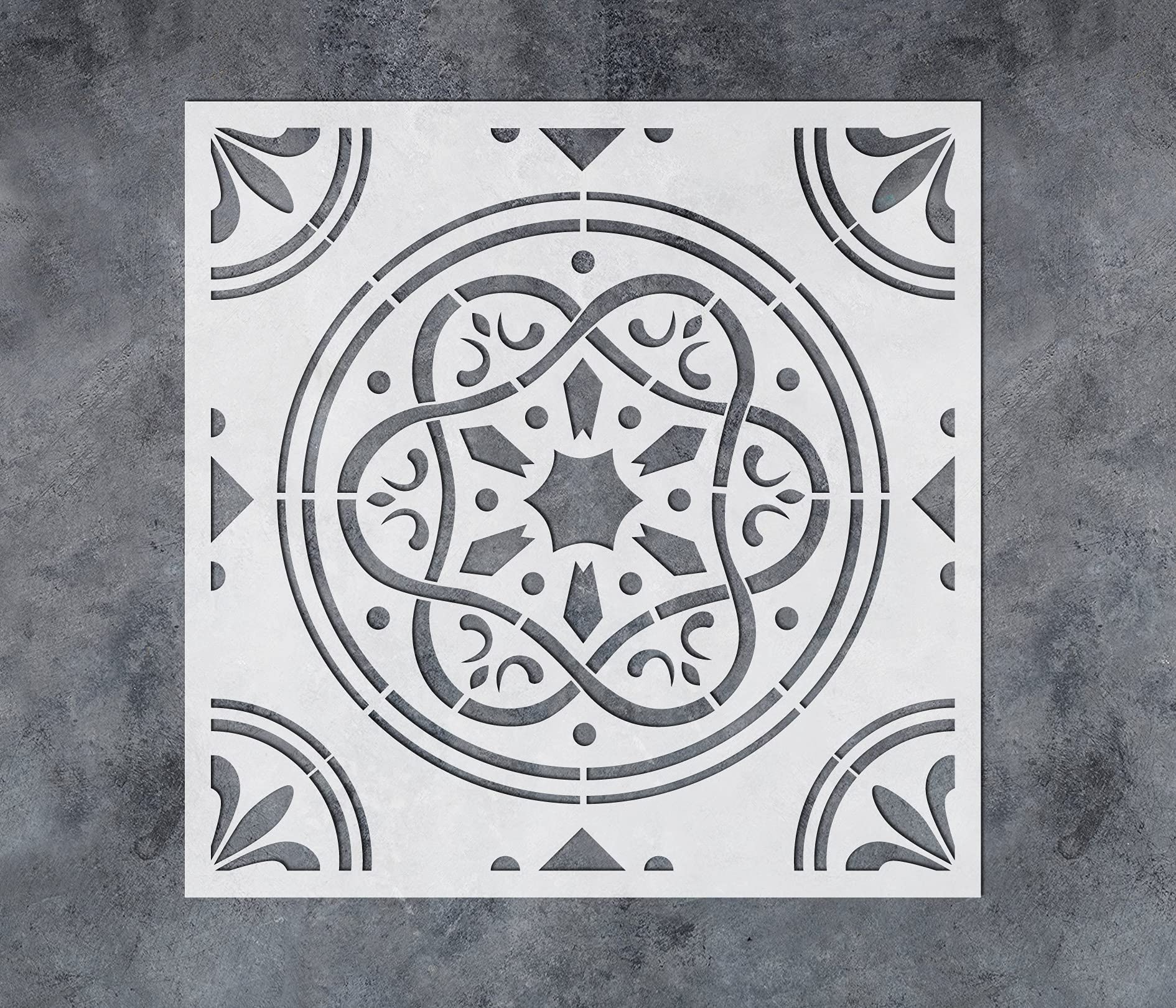 G GSS Designs Moroccan Pattern Reusable Tile Stencils 12 x 12 Inch - Large Stencils for Painting Floor Cement Wall Furniture Tiles Wood - Reusable Plastic Spray Paint Stencils
