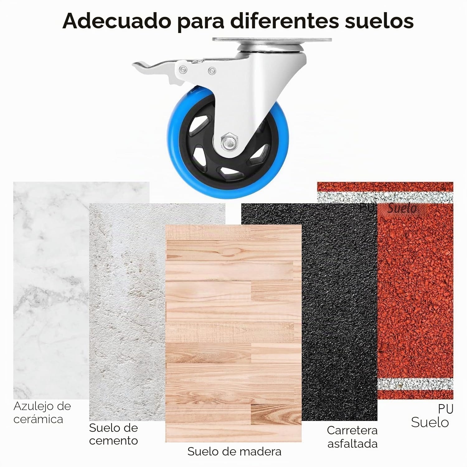 Set de 8 Ruedas Giratorias con Freno – Ruedas para Cargas Pesadas, Capacidad 1200 kg, Silenciosas y Sin Rayar, Ideales para Muebles, Mesas de Trabajo y Talleres (Azul, 100 mm)