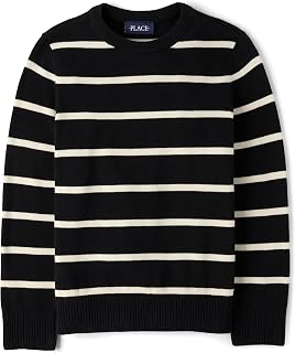 The Children's Place Boys' Long Sleeve Striped Crew Neck Cotton Pullover Sweater - Cozy 100% Cotton Fit