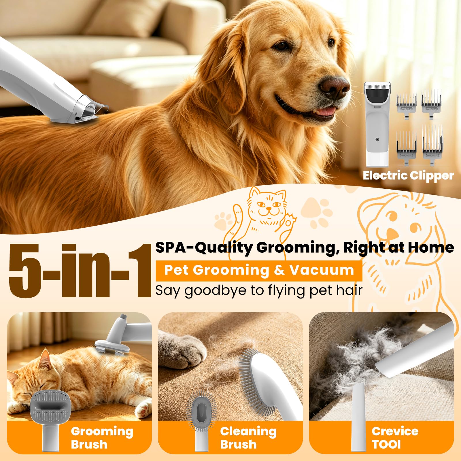 Dog Grooming Kit with Vacuum, 12000Pa Pet Electric Clipper & Cleaning Brush view 3