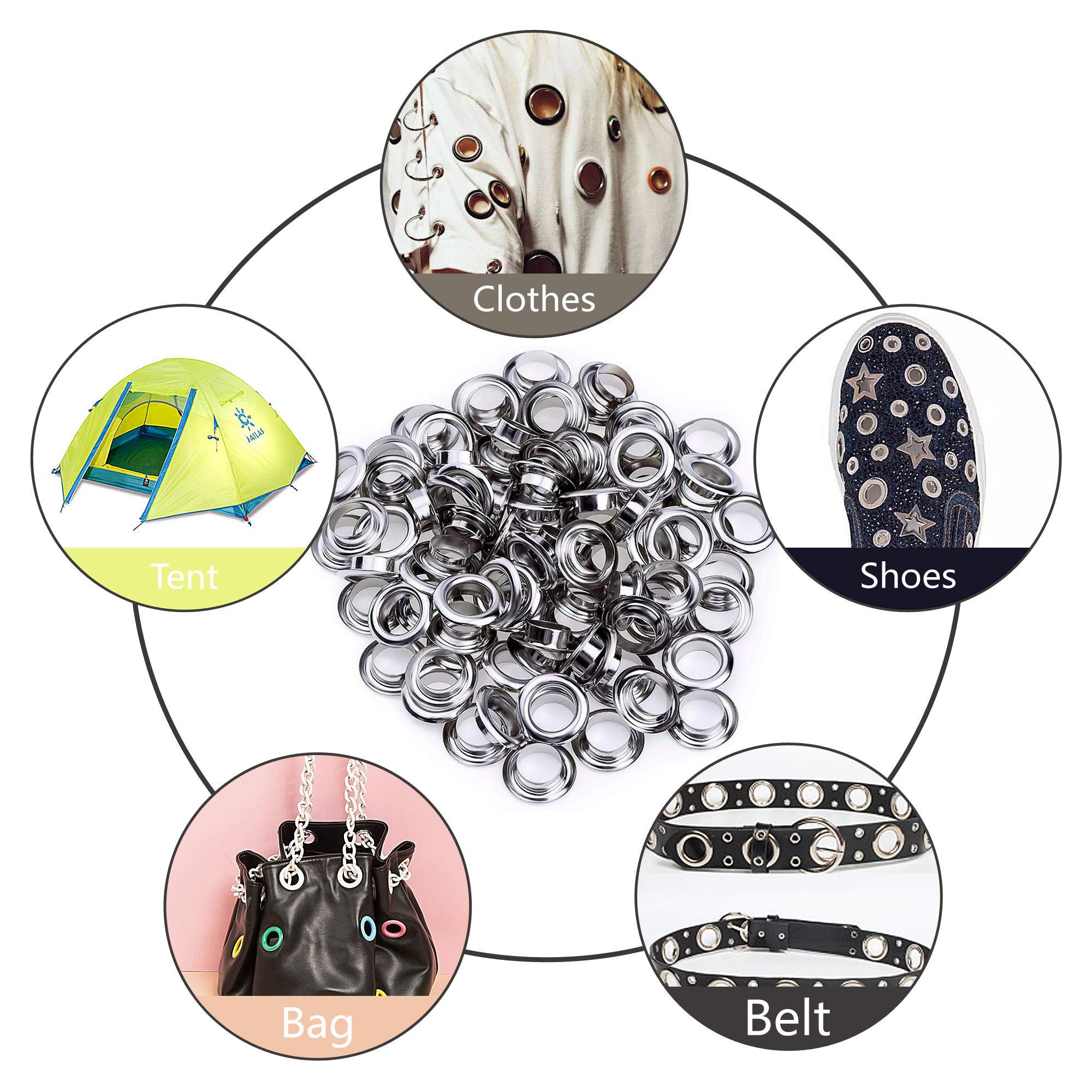 Confezione da 100 occhielli bianchi da 3/16 ID con rondelle, occhielli in alluminio da 5 mm per scarpe, perline, vestiti, pelle, tela - Italia