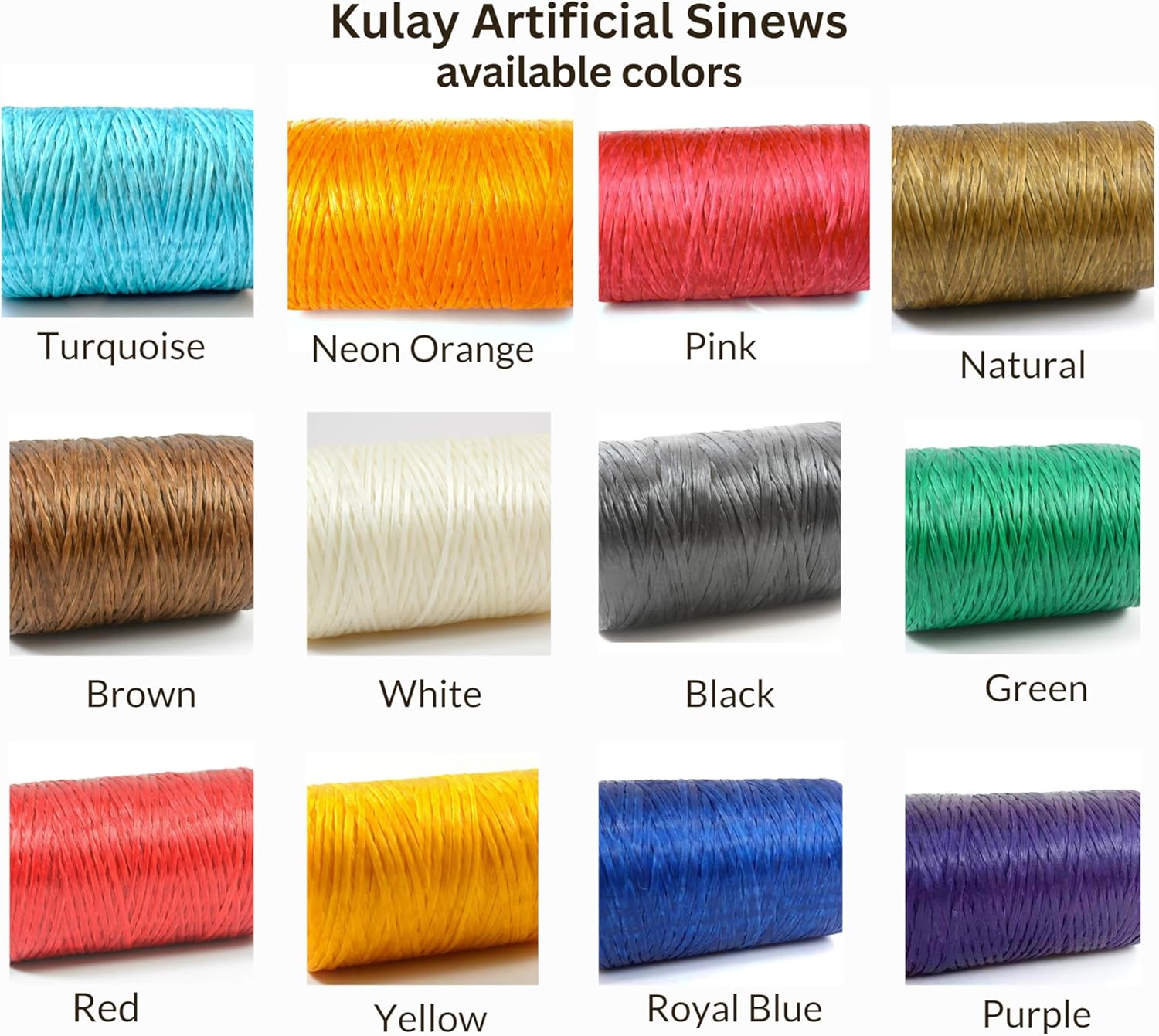 Pack of 4 - Kulay Artificial Deer Sinew Waxed Flat Polyester Thread for Beading, Leather, Tie-dye Crafts and Sewing, Natural Sinue (5-Ply, 300 Yards per Spool)