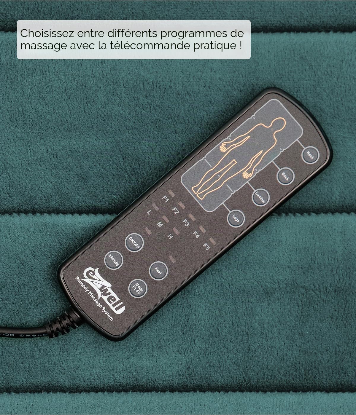 Genius eZwell Lot de 3 tapis de massage pour tout le corps, 55 x 170 cm, pour dos, jambes, cou, télécommande, 5 modes avec fonction thermique, tapis de massage vibrant pour hommes et femmes