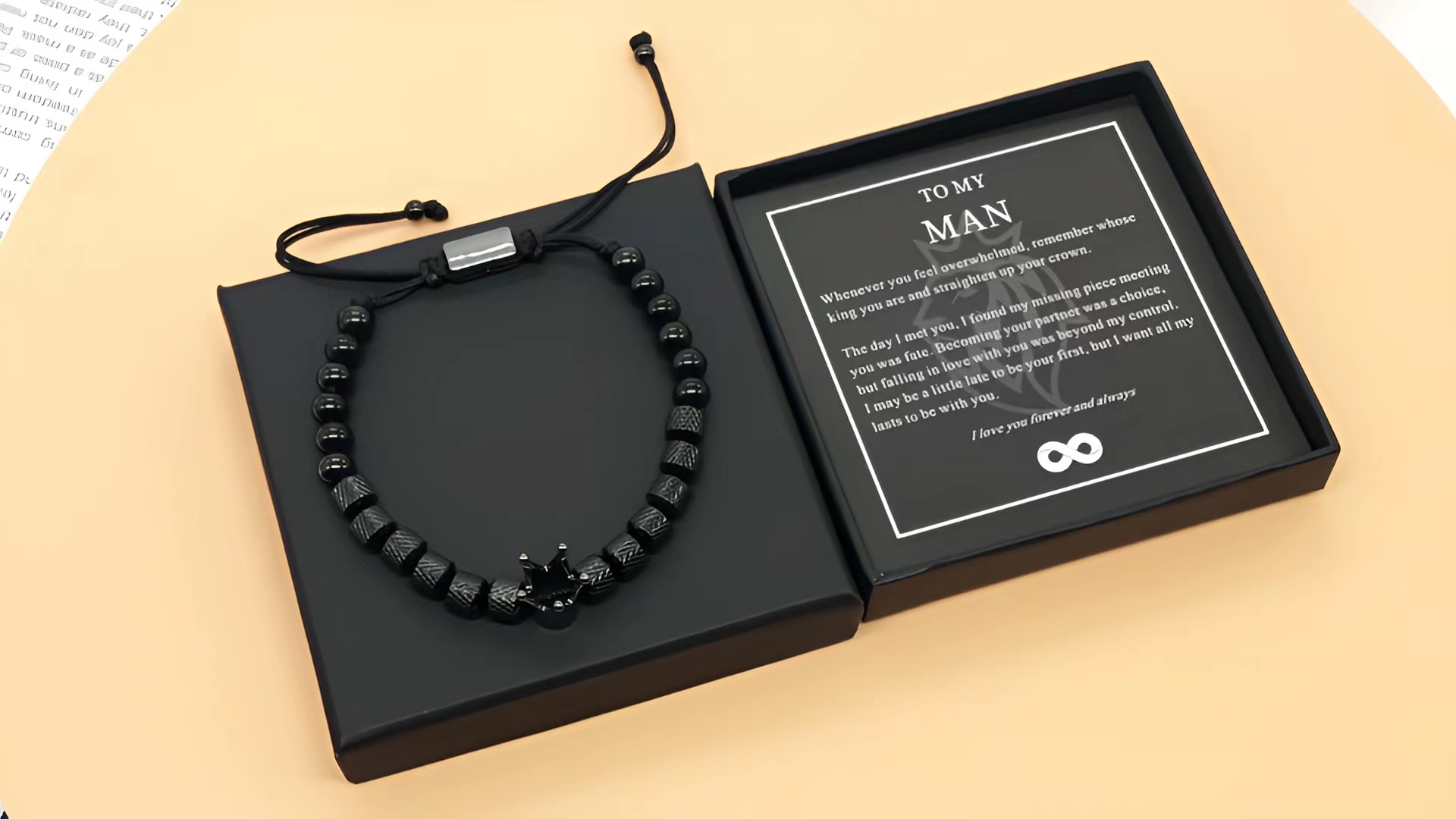 Pulsera ajustable To My Man Straighten Your Crown negra miniatura 7