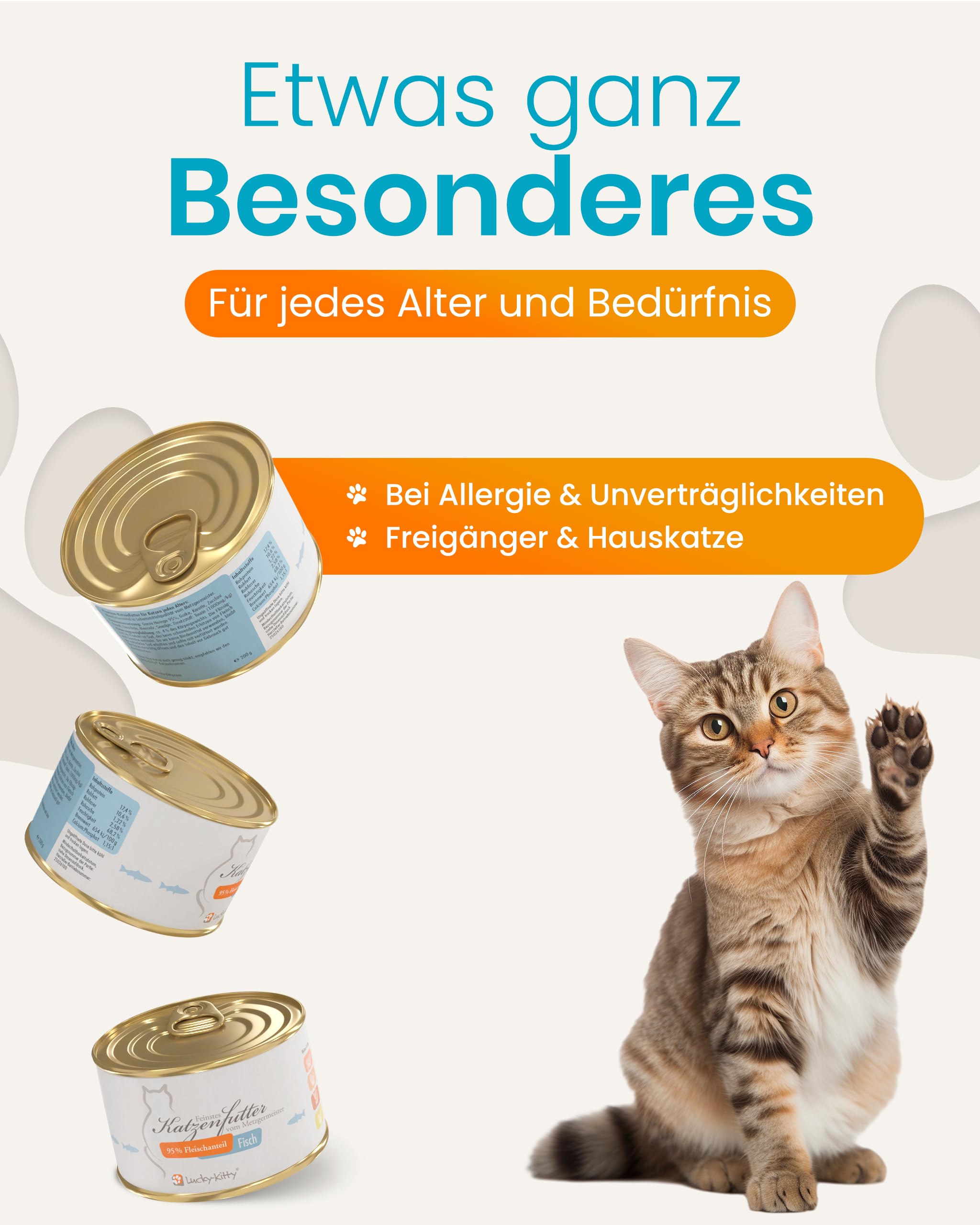 Lucky-Kitty Katzenfutter Nass, 95% ganzer Hering, Monoprotein, 16x200g | Ohne Getreide & Zucker, Lebensmittelqualität, Für Katzen & Kitten, Hering aus der Nordsee, Ohne Zusätze, Made in Germany