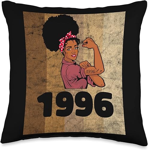 Black Pride Melanin Queen African American Gifts Vintage 1996 Limited Edition 27th Birthday Afro Girls Women Throw Pillow 16x16 Multicolor