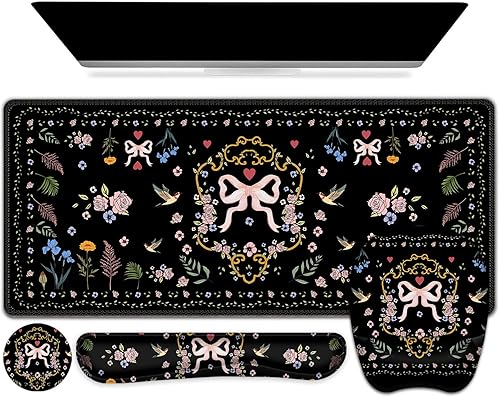 Miniatura 24 de Alfombrilla de ratón grande 4 en 1, juego de reposamuñecas para teclado, alfombrilla de ratón ergonómica con soporte para la muñeca, alfombrilla de