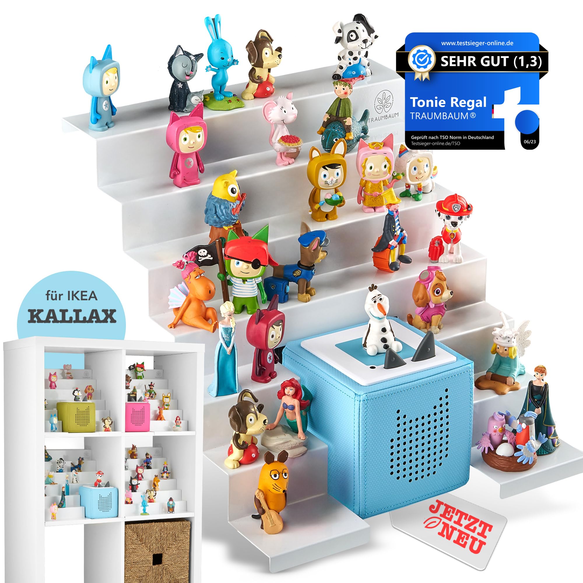 Tonie Regal als Einsatz für IKEA KALLAX | vollständig magnetisches Toniebox Regal für mehr als 50 Figuren + Box | Tonieregal für Mädchen und Jungen in weiß | Tonie Box Aussparung [MITTIG]