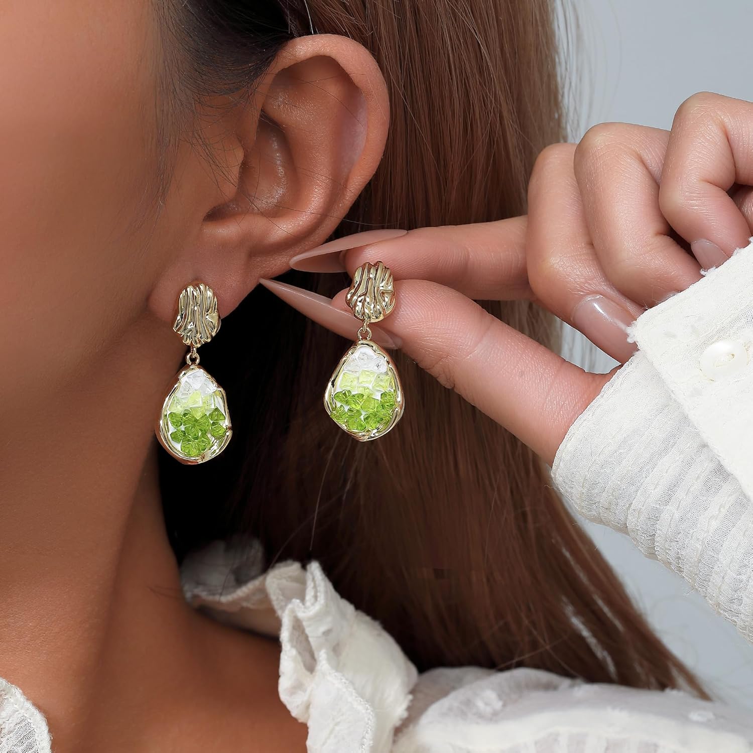 SIXFOX Crystal Earrings for Women,14K Gold Plated 925 Sterling Silver Posts Teardrop Dangle Drop Earring, Bridal Jewelry for Wedding Everyday Wear - Image 5