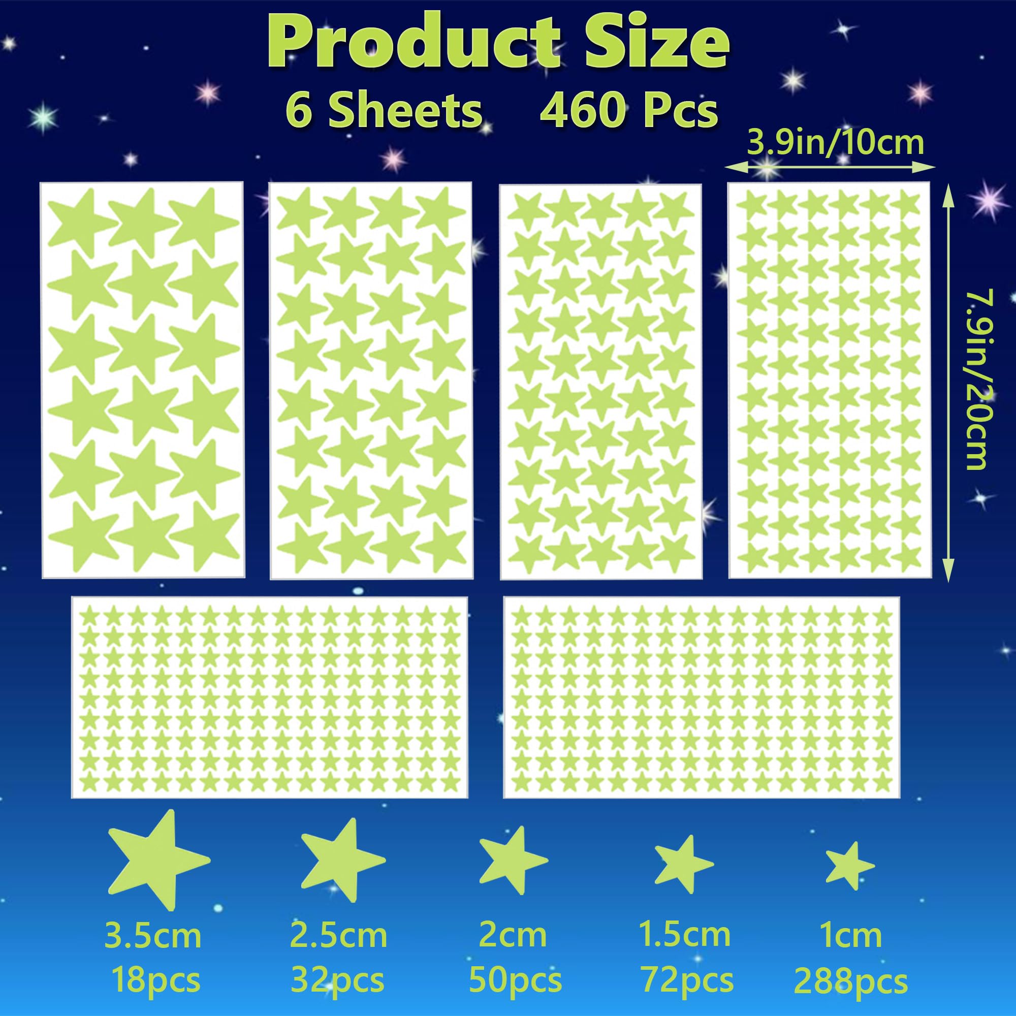 Niuhong 460 Pcs Bright Star Wall Sticker Children's Room Bright Stars Glow in Dark Luminous Ceiling and Fluorescent Wall Stickers DIY Creative (A) - Image 2