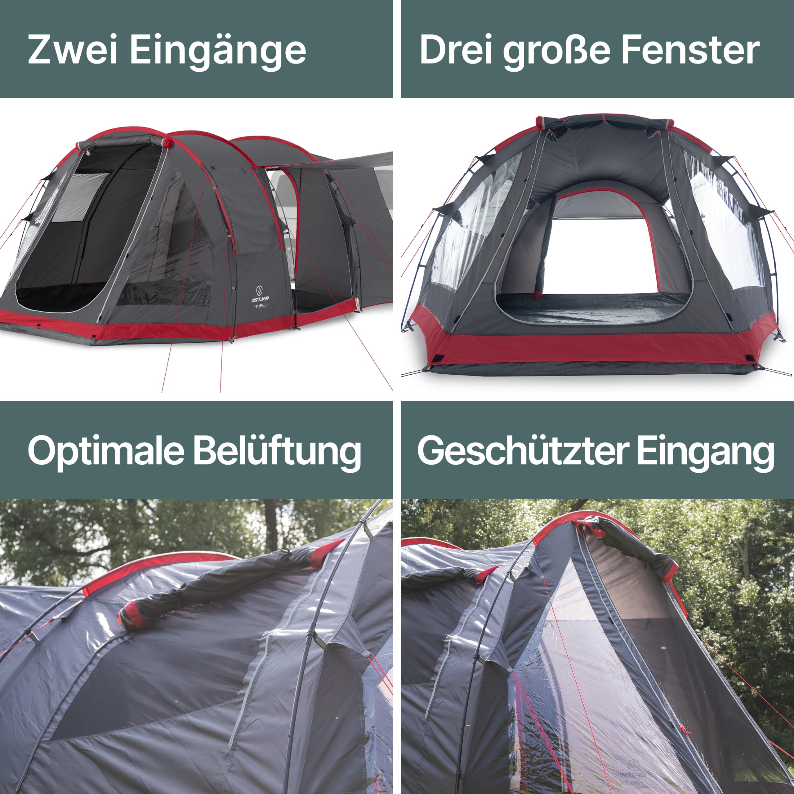 JUSTCAMP Yuba Bus Vorzelt mit Boden (für 4-5 Personen), Keder 5 & 7 mm, Anbauhöhe 180-220 cm
