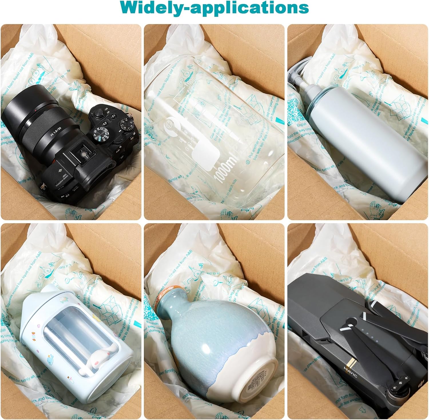 12 Pcs 14”x16” Expanding Foam Packaging Irregular Shaped Items, Learay Shockproof Expandable Packing Foam Bag for PC, Electronics & Fragile Devices, Mailing and Shipping Solutions(12)