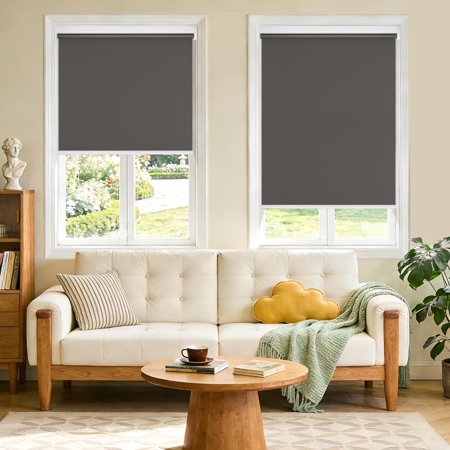 Grandekor Motorized Roller Shade with Remote Control, Motorized Blinds100% Blackout Electric Shades, Cordless Window Blinds Shades for Bedroom Living Room Office,Dark Grey,
