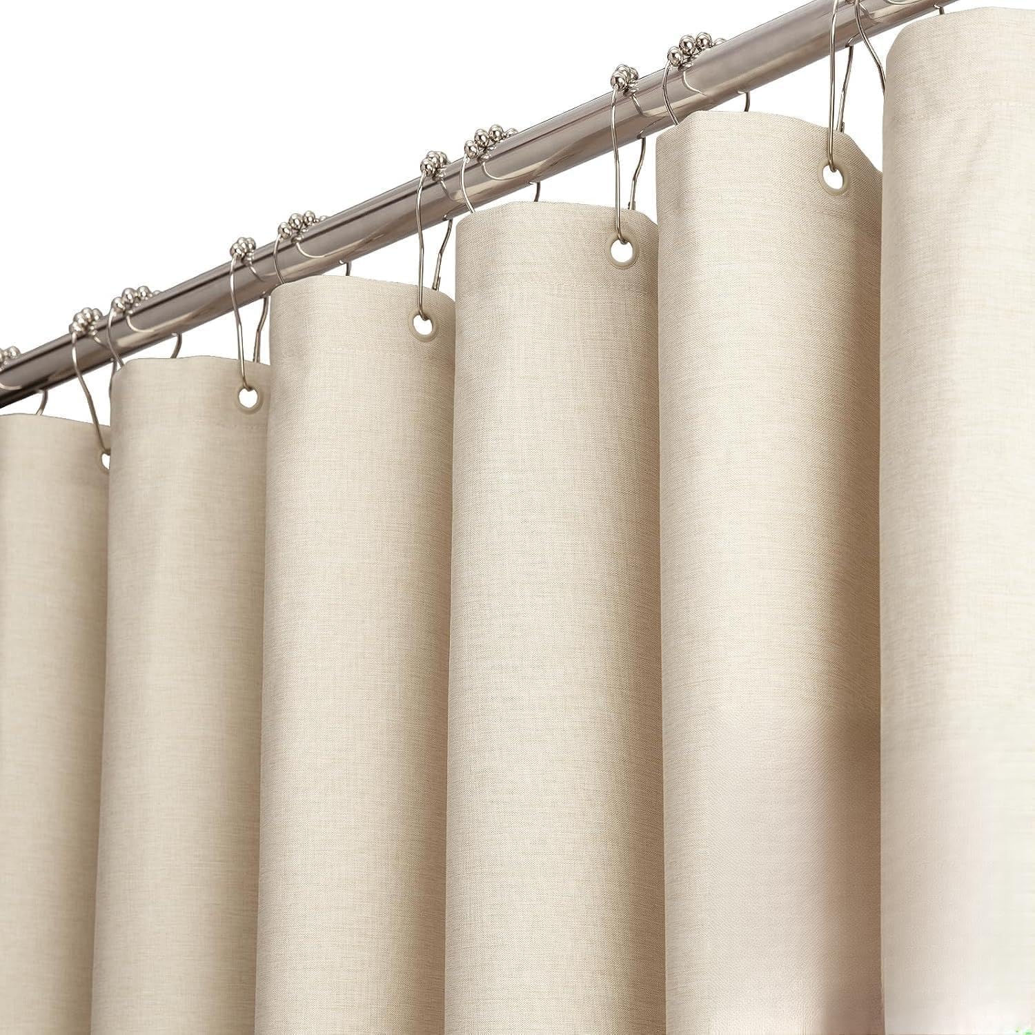 BTTN Narrow Long Linen Textured Fabric Shower Curtain, 60x84, Beige/Cream