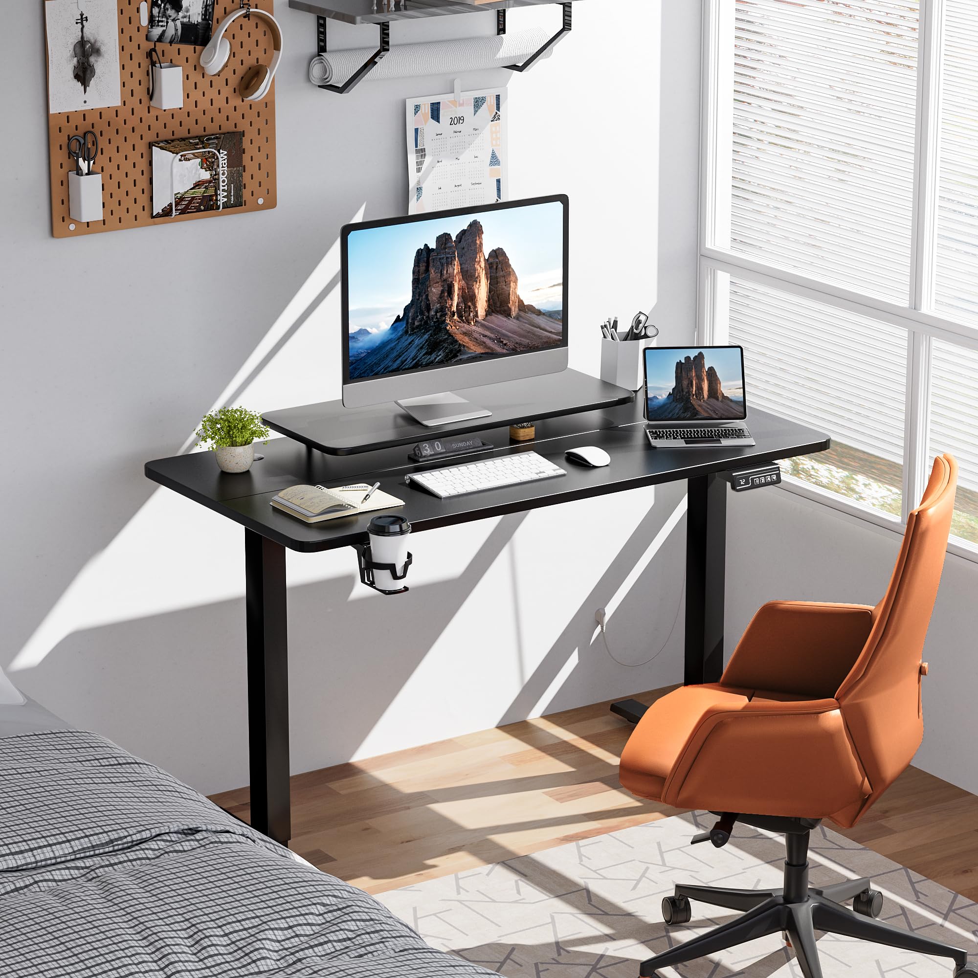 JUMMICO Electric Standing Desk Adjustable Height Desk 47 x 24 Inch with Monitor Stand Home Office Computer Desk — view 2