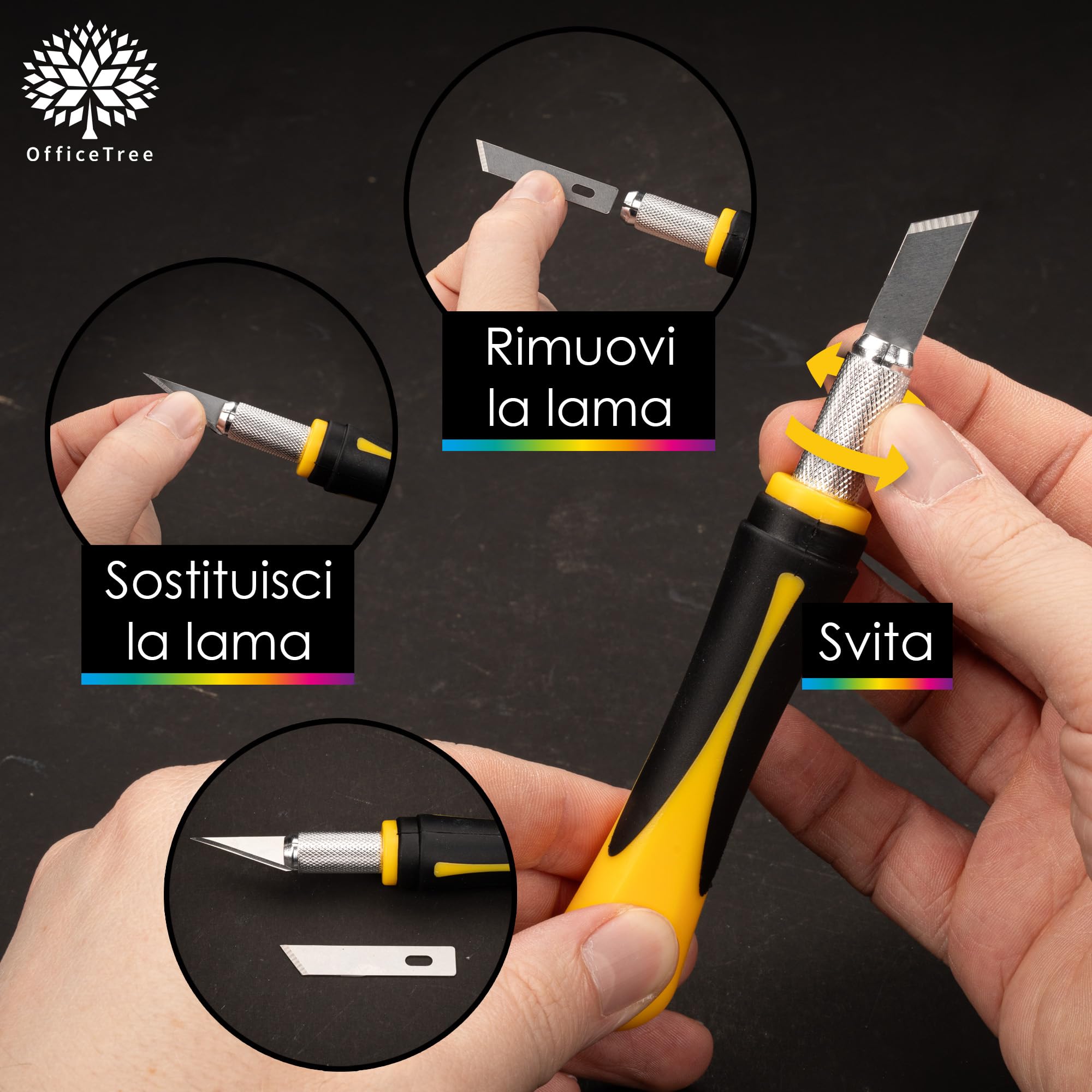 OfficeTree Bisturi Modellismo 16 Pezzi Cutter di Precisione con 3 Bisturi e 13 Lame Taglierino per Carta
