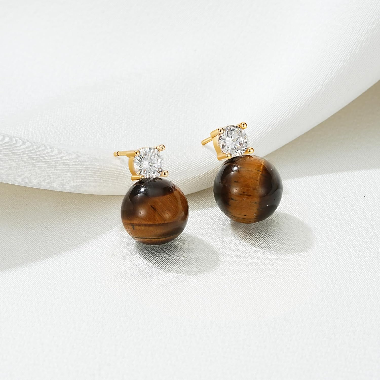 LOYATA Gold Stud Earrings for Women-Diamond Crystal Ball Stud Earrings 14K Gold Plated/925 Sterling Silver Post Hypoallergenic Small Statement Earrings for Women Jewelry Gifts - Image 4