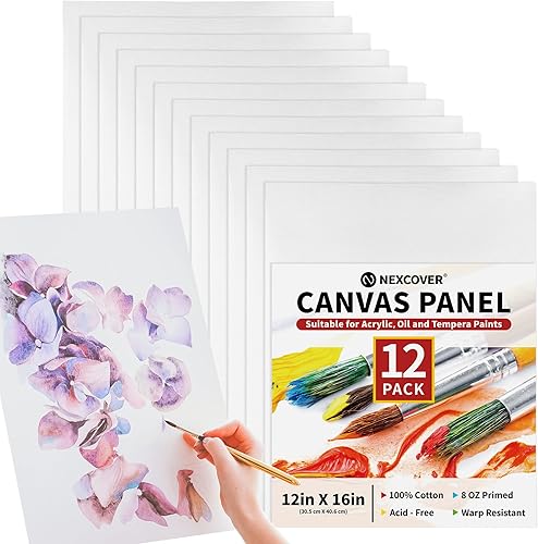 NEXCOVER Paneles de lienzo de pintura paquete de 24 unidades de 11 x 14 pulgadas 100 algodón triple imprimación lienzo blanco grande en blanco