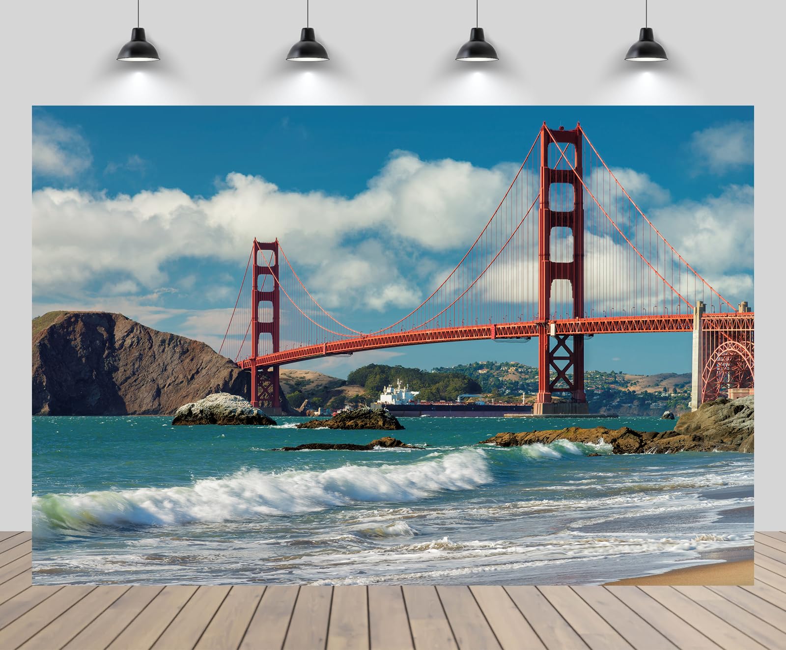 chnywork 8x6ft Golden Gate Bridge Backdrop United States California San Francisco Beach Ocean Waves Mountain Scenery Background USA Travel America