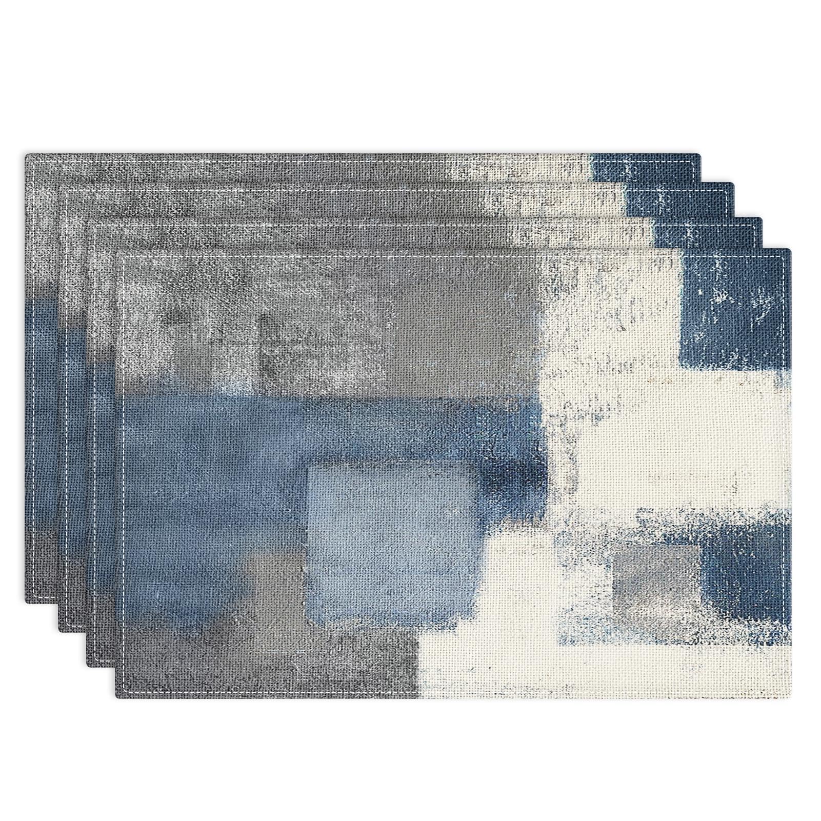 Photo 1 of Emvency Farmhouse Placemats Set of 4 - Abstract Blue Grey, 12x18 Inch