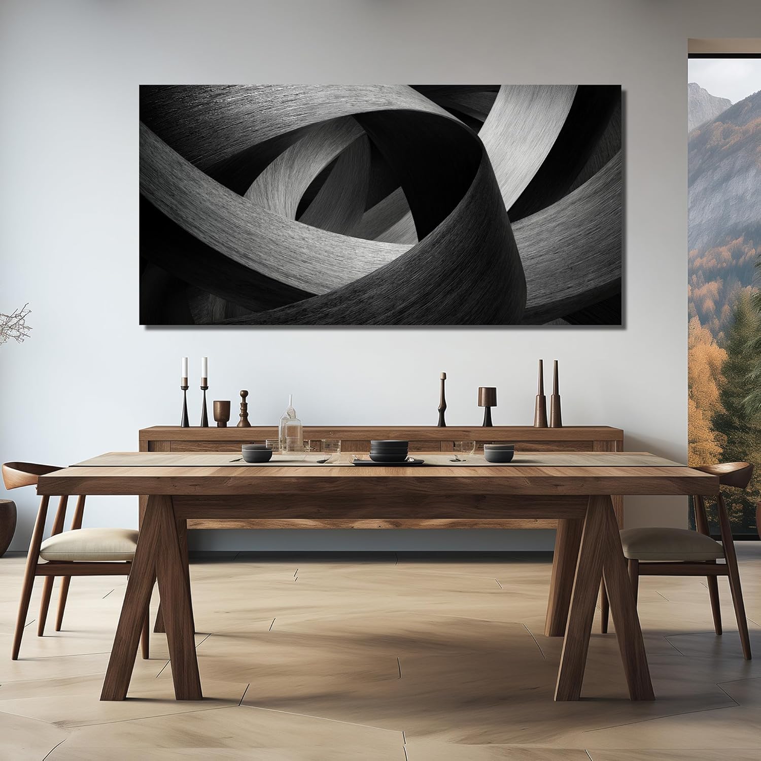 JuhaiArt Abstract Wall Art Gray Wall Decor Black Picture Canvas for Living Room Bedroom Office 29" x 59" Lines Artwork Poster