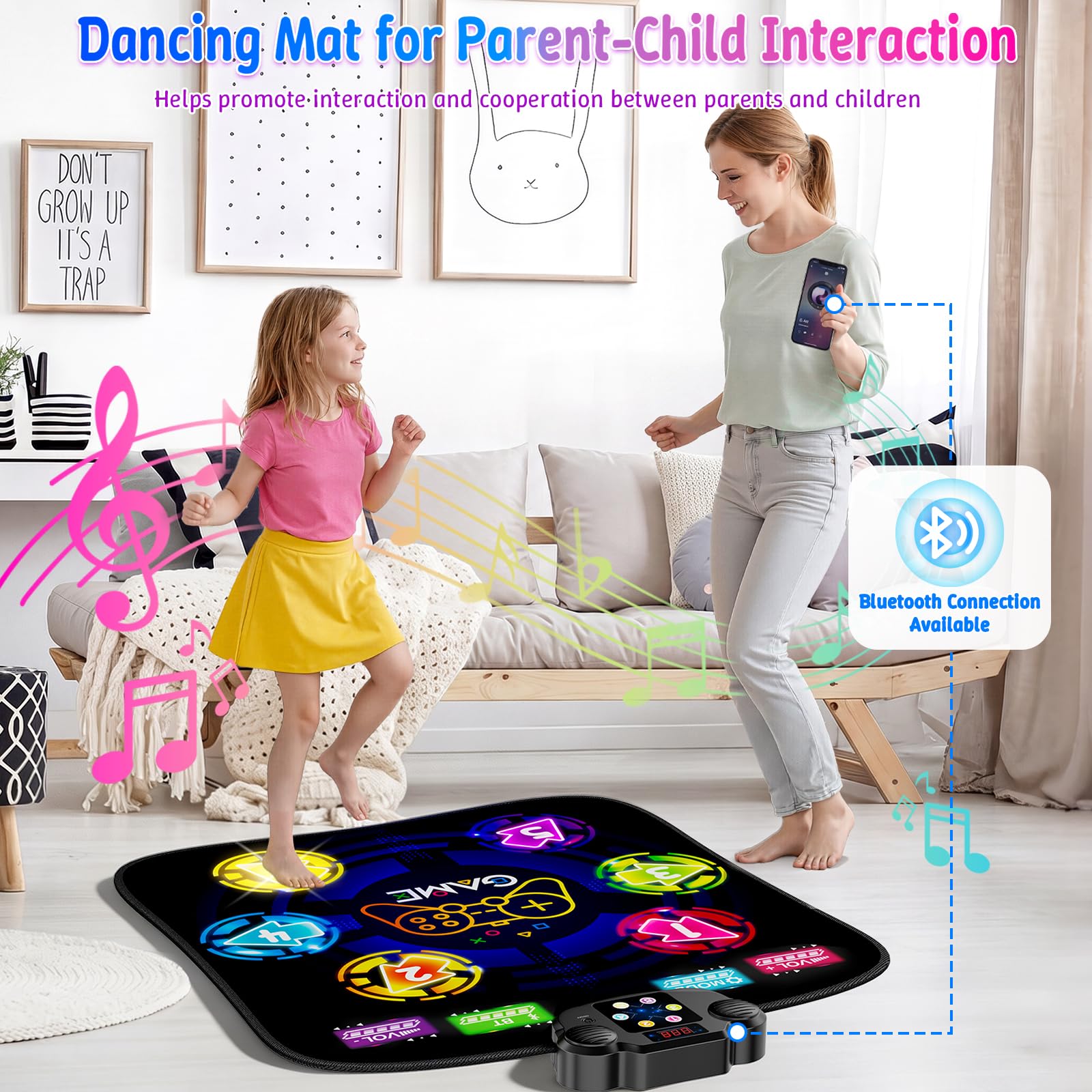 Tappetino da ballo, ritmo step dance, gioco sfida, con luci LED, volume regolabile, musica integrata, nero