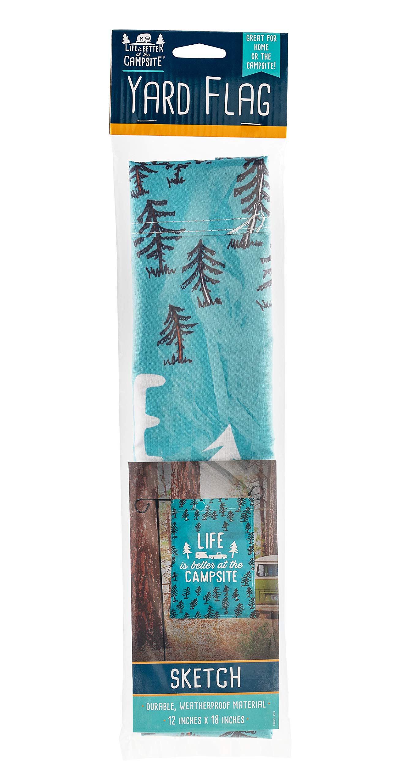 Camco 53308 Life is Better at The Campsite Gartenflagge, 30,5 x 45,7 cm – der perfekte Gruß für Ihren Hof oder Campingplatz – verfügt über EIN Wohnmobil-Skizzen-Design.