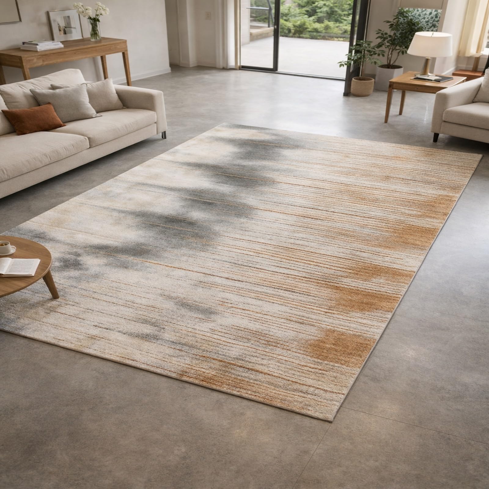 Tapis lavable antidérapant abstrait moderne gris et jaune