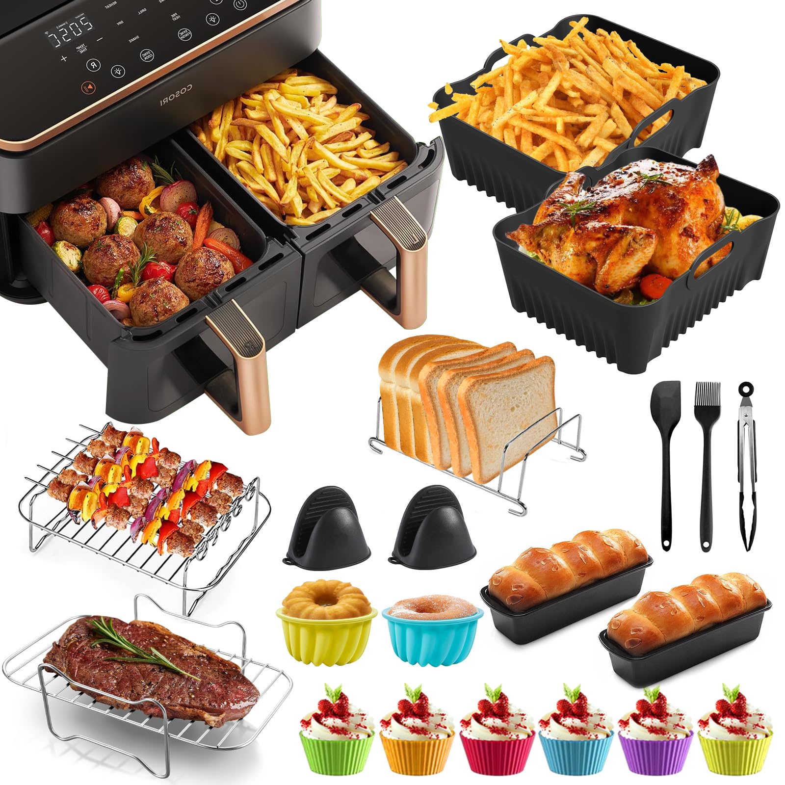 Hot Air Fryer Accessories 20 Pack, Cosori 8.5L Hot Air Fryer Accessories, Dual Battery, Compatible with Cookwise 9L & Russell Hobbs 9L Hot Air Fryer