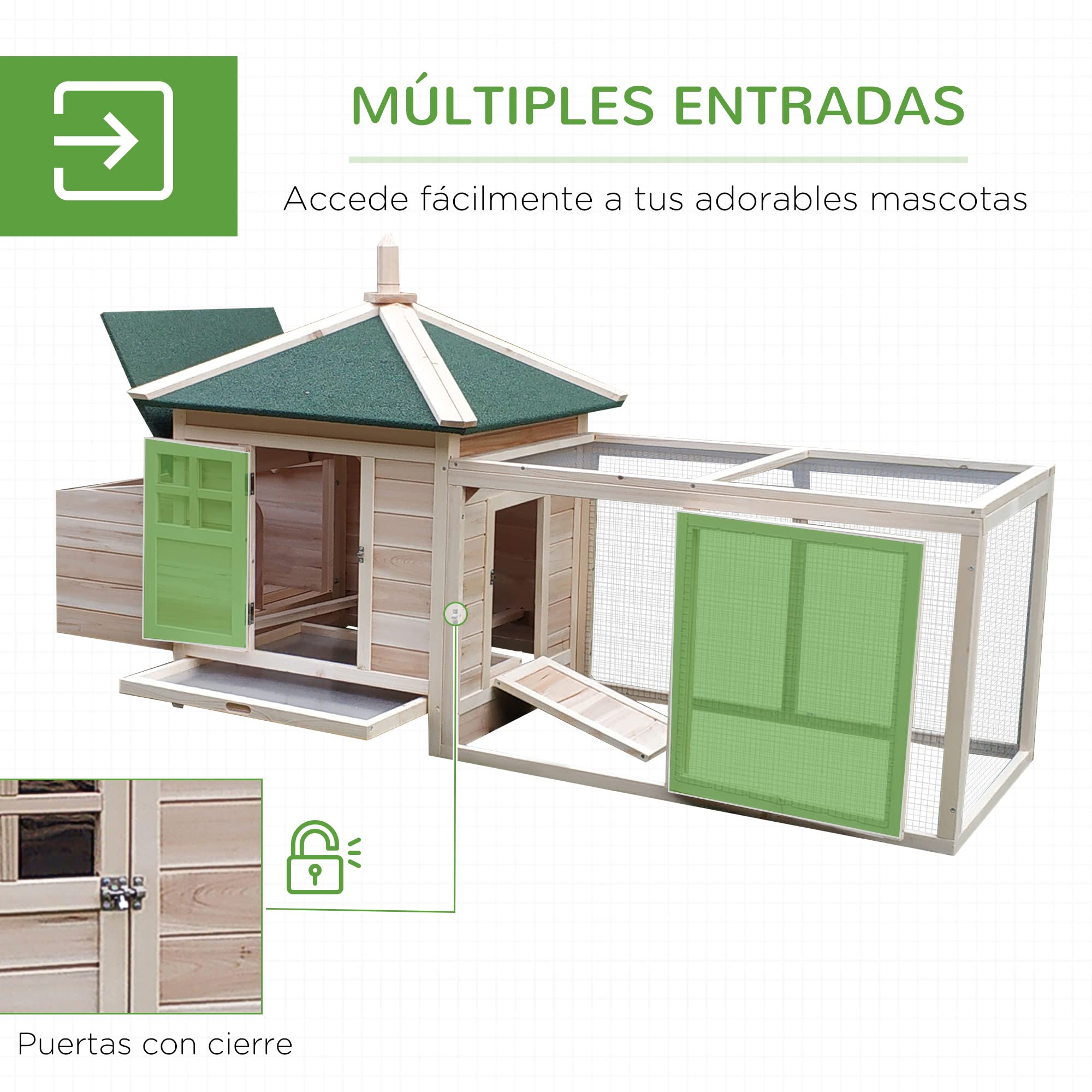 PawHut Gallinero de Madera de Pino para Exterior con Caja Nido 196x76x97 cm