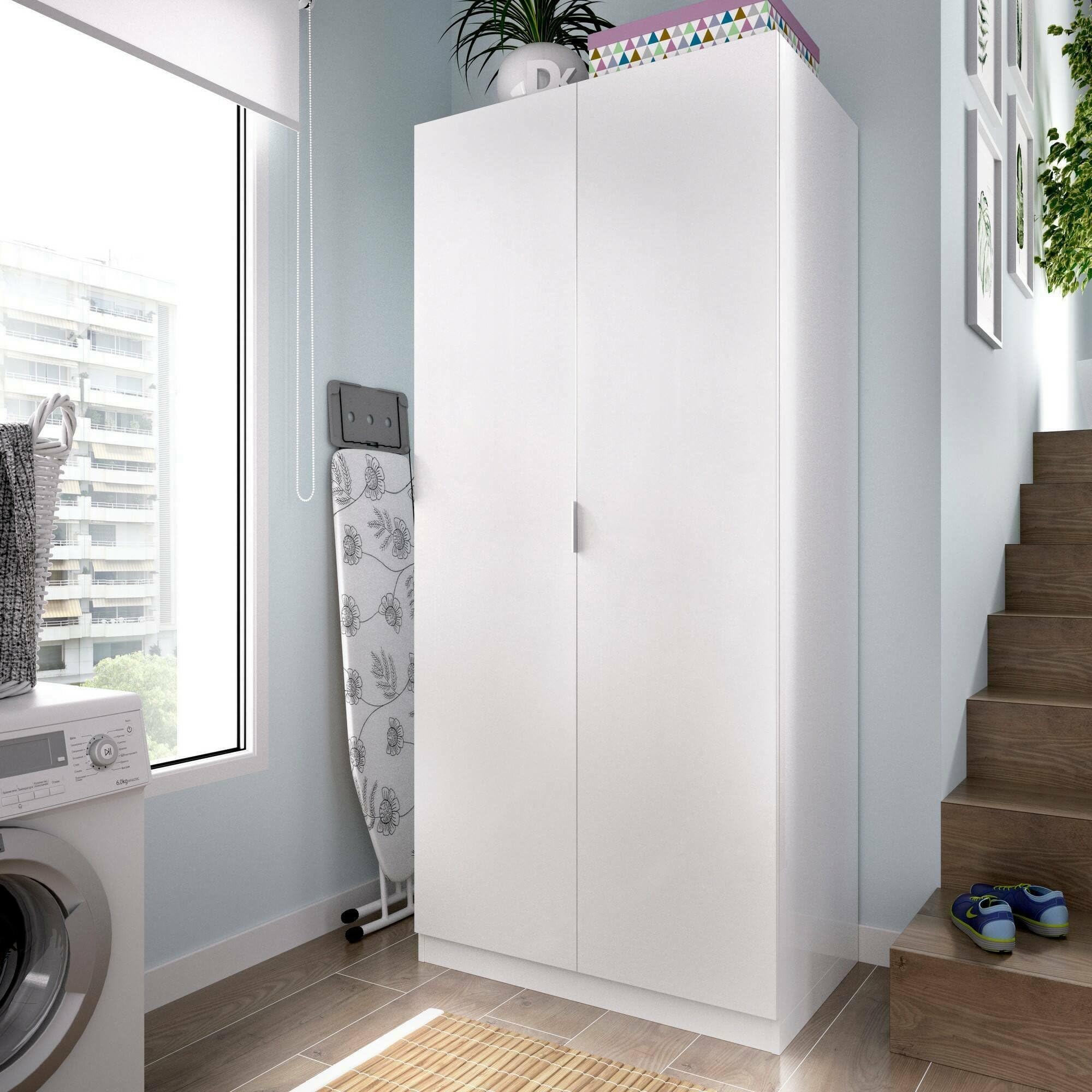 Dmora Guardaroba 2 Ante Giovo 52x184h cm Bianco Appendiabiti un Ripiano, Armadio Camera da Letto 2 Ante